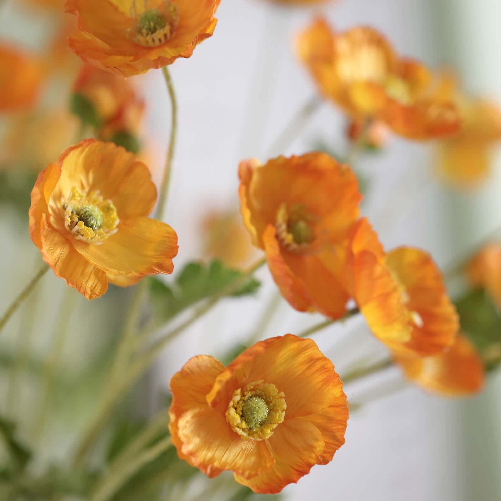 2 Stems Orange Artificial Silk Poppy Flower Bouquet Bushes 33" - Image 2