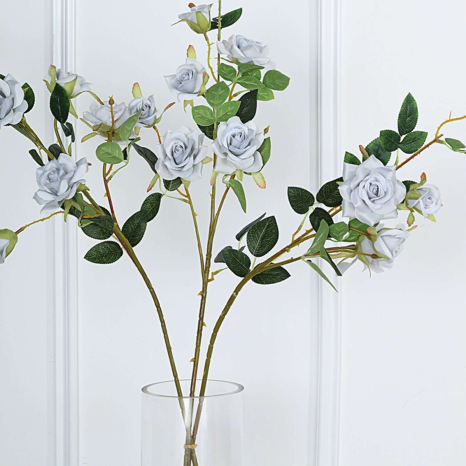 2 Stems Silver Artificial Silk Rose Flower Bouquet Bushes 38" Tall - Image 8