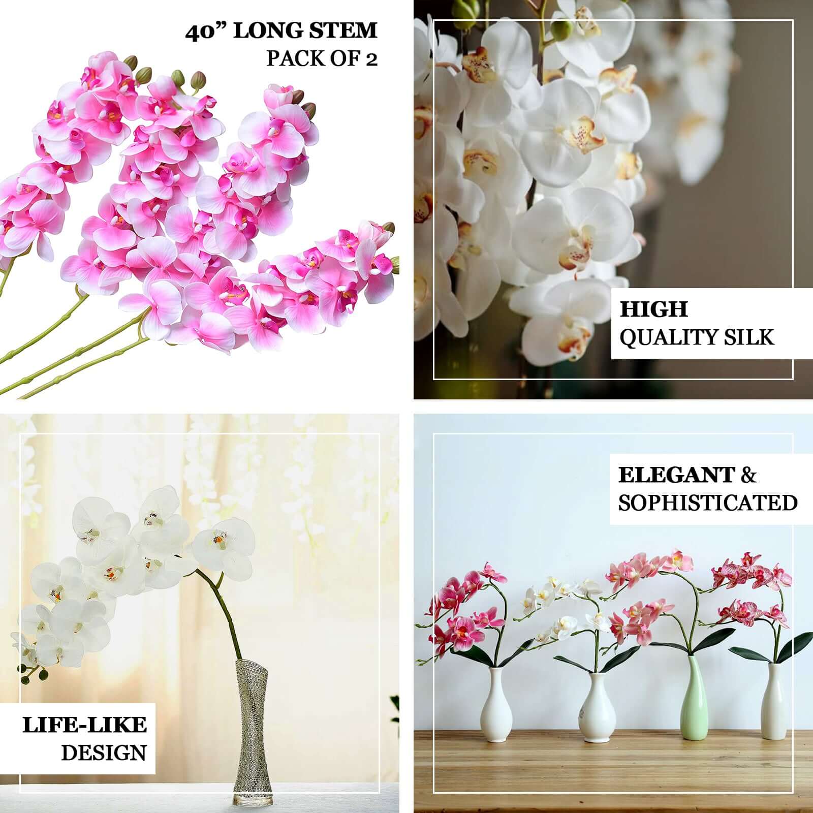 2 Stems Fuchsia Artificial Silk Orchid Flower Bouquets 40" Tall - Image 4