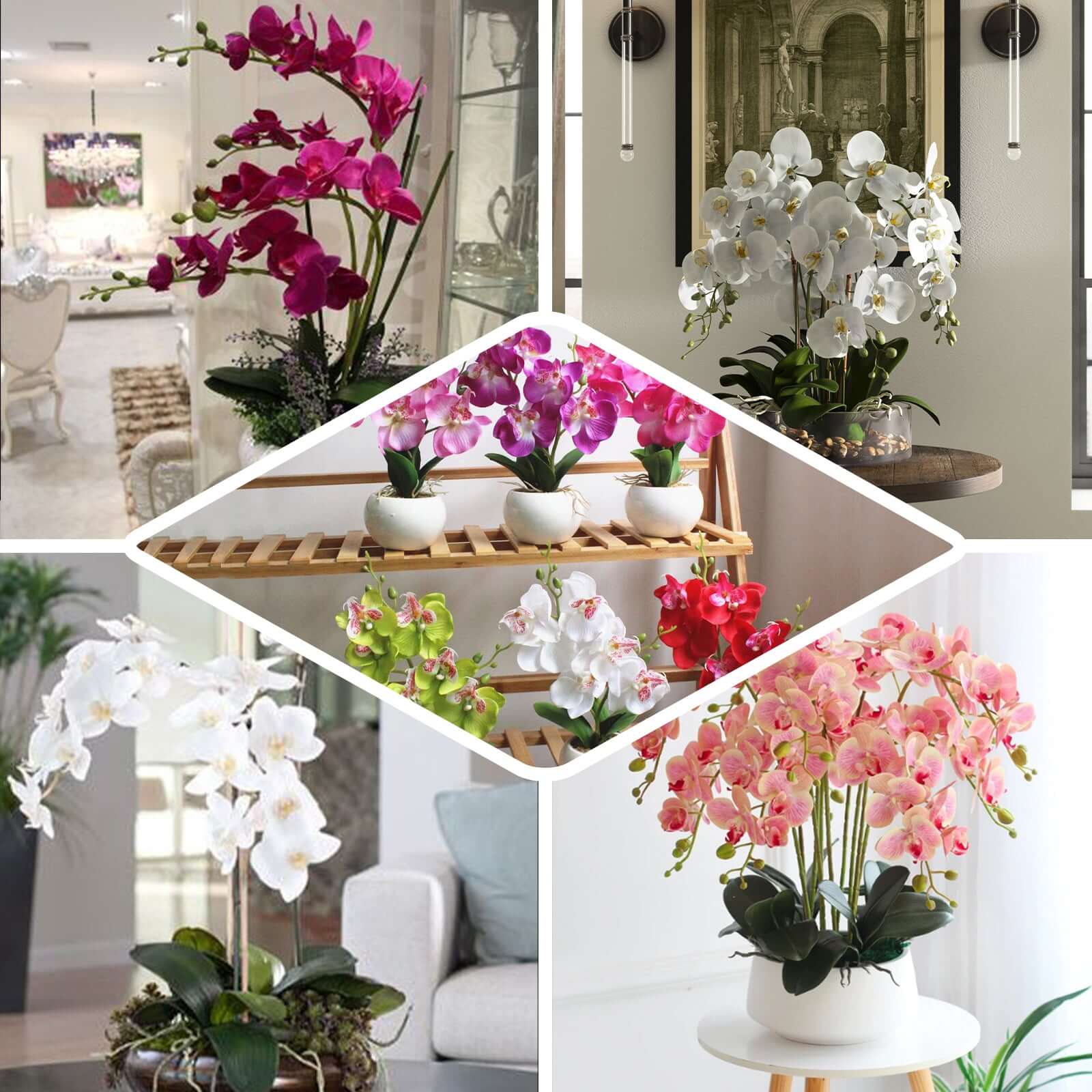 2 Stems Fuchsia Artificial Silk Orchid Flower Bouquets 40" Tall - Image 5