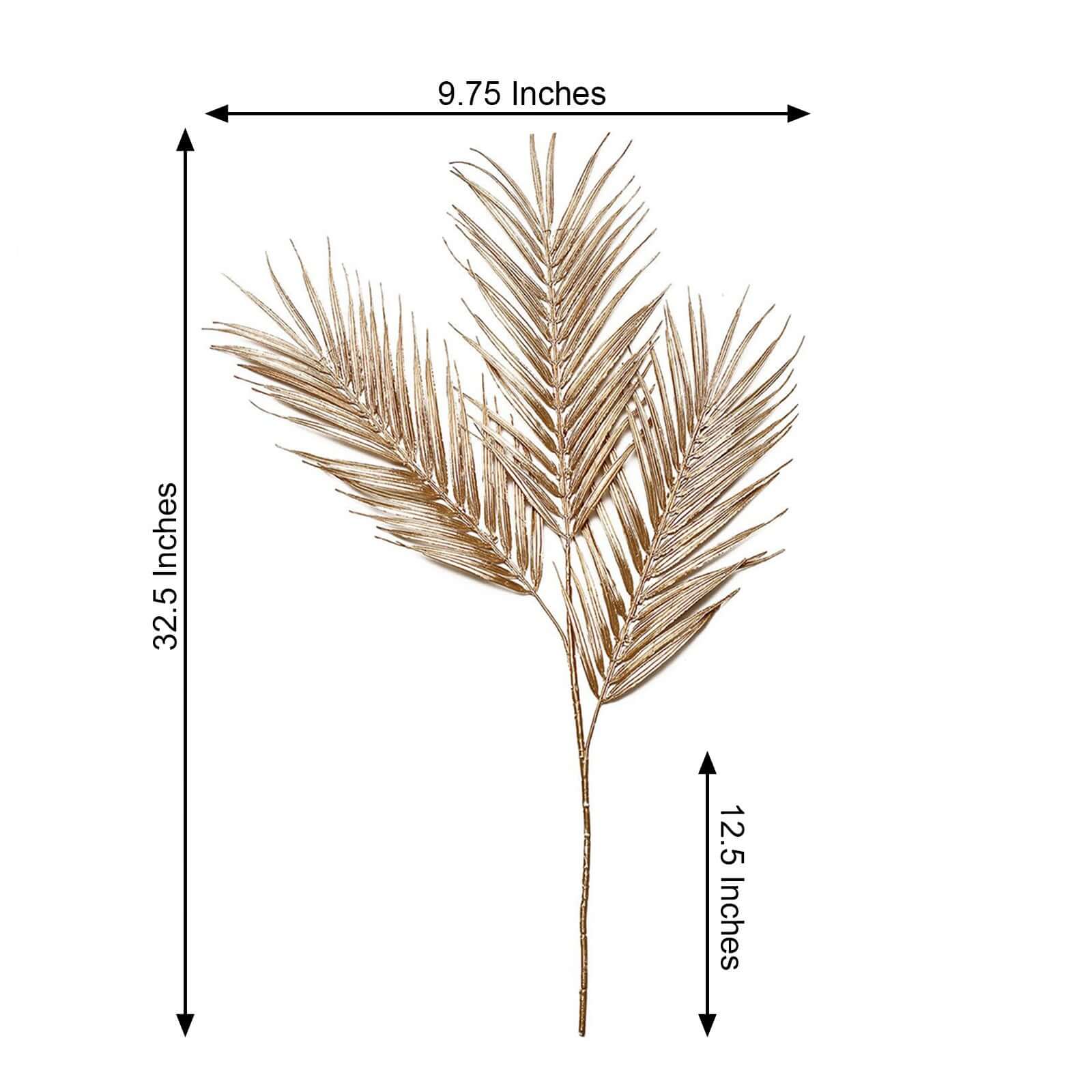 2 Stems Artificial Palm Leaf Branch 32" Metallic Gold Tropical & Stylish Faux Stems Vase Filler Floral Arrangement Accent - Image 3