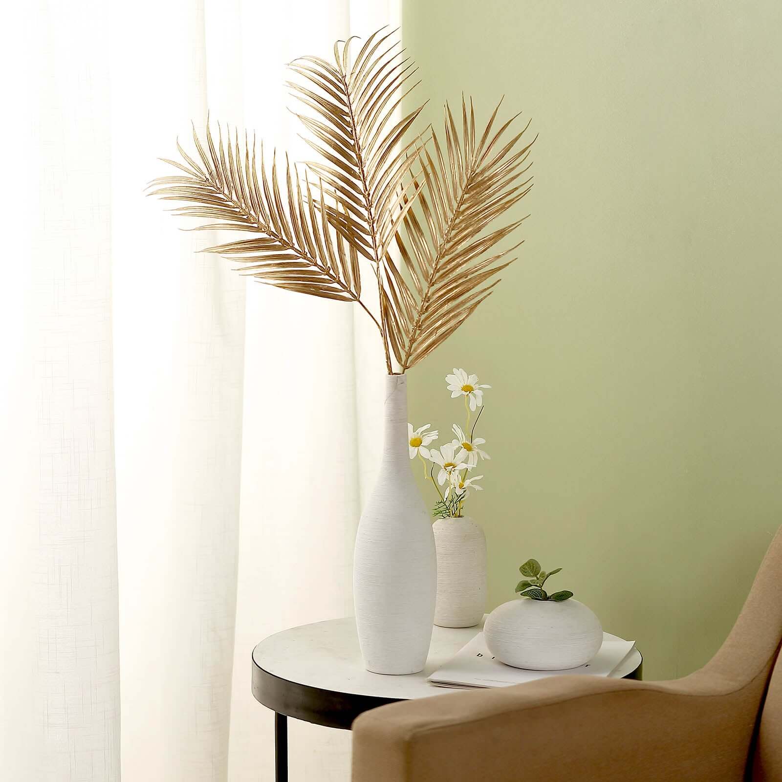 2 Stems Artificial Palm Leaf Branch 32" Metallic Gold Tropical & Stylish Faux Stems Vase Filler Floral Arrangement Accent - Image 6
