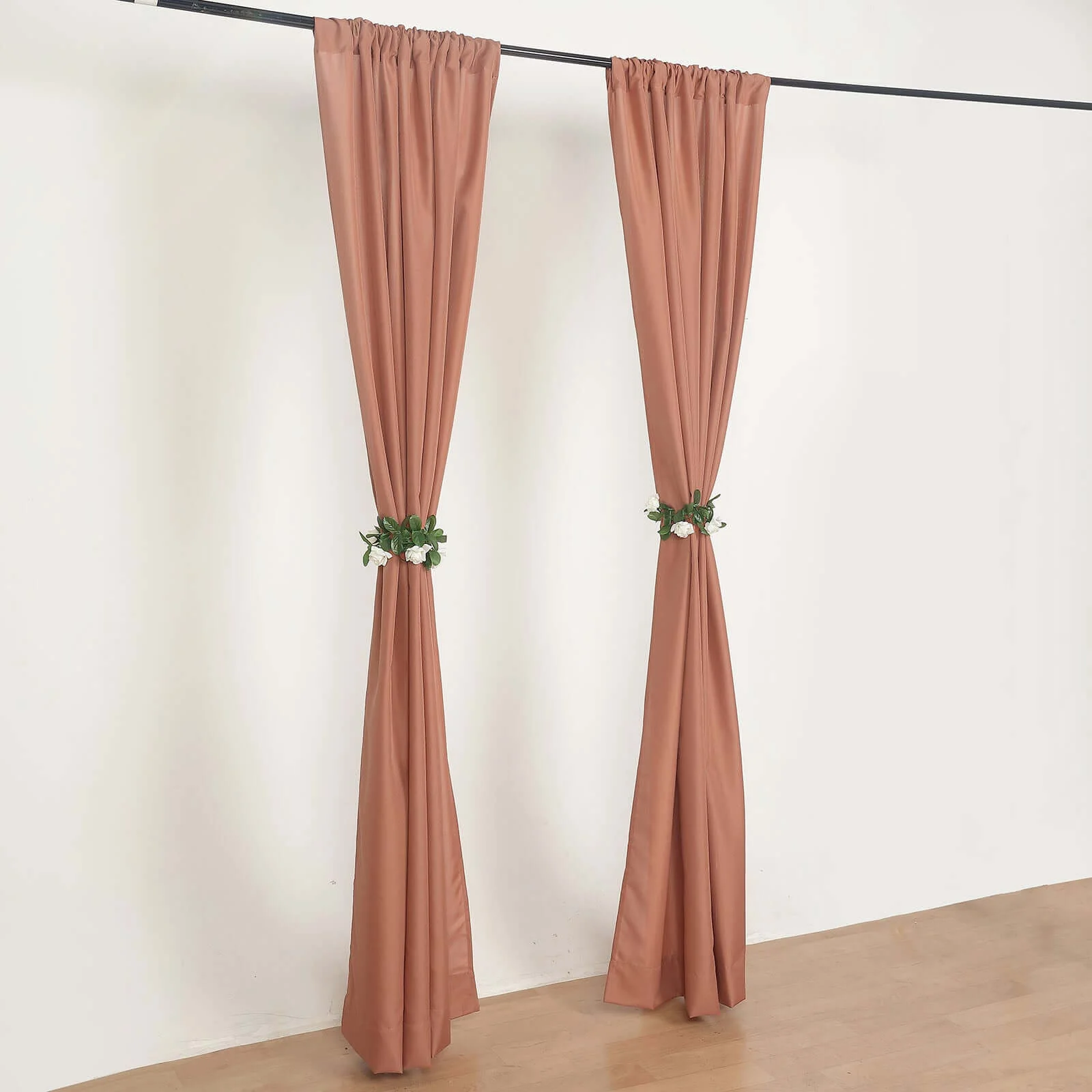 2 Pack 5ftx8ft Terracotta (Rust) Polyester Backdrop Drape Curtains With Rod Pockets, Event Divider Panels 130GSM - Image 3