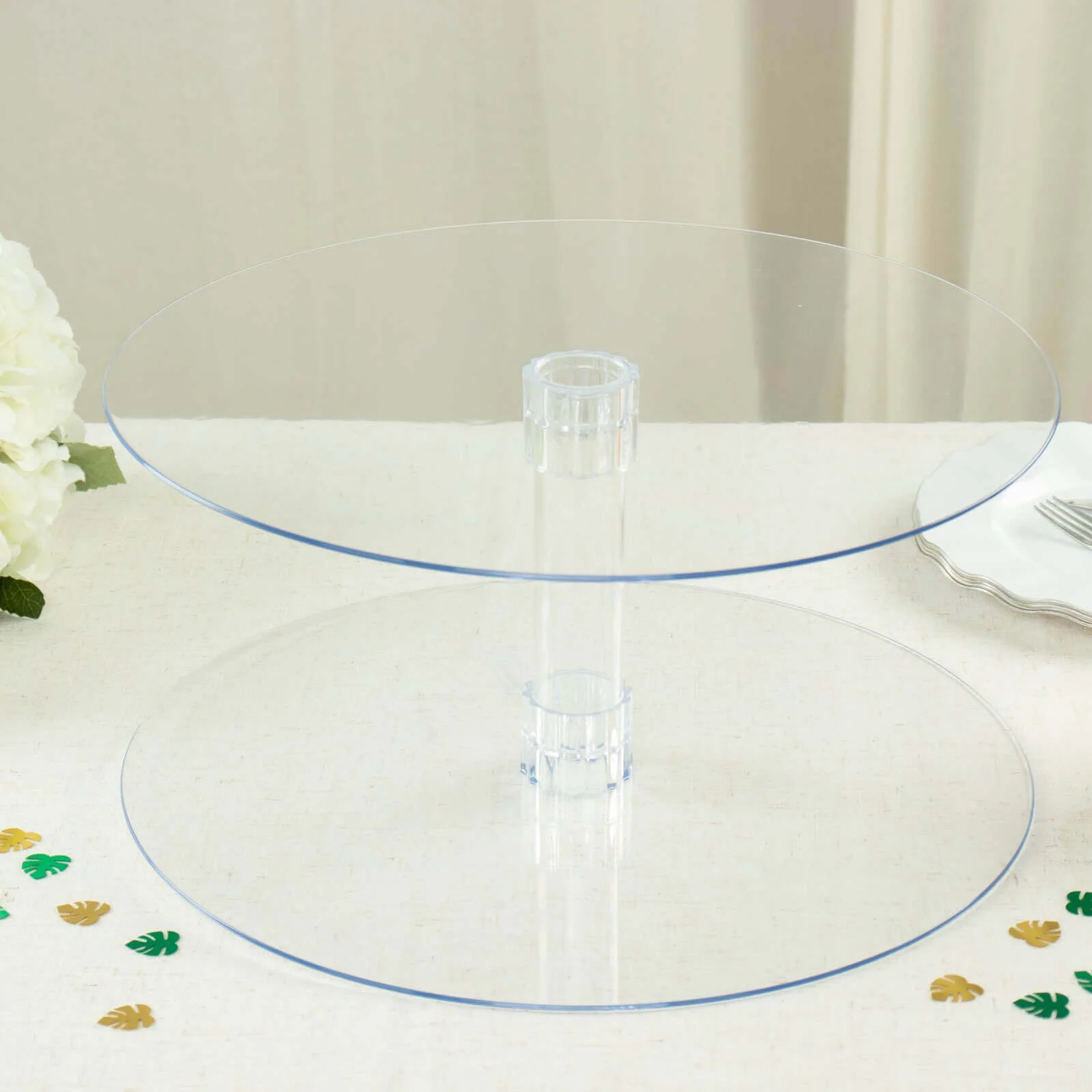 2-Tier Acrylic Round Cake Stand Set 18" Clear - Sleek Sturdy Cupcake Holder Dessert Display Pedestal for Stylish Pastry & Dessert Tables - Image 5