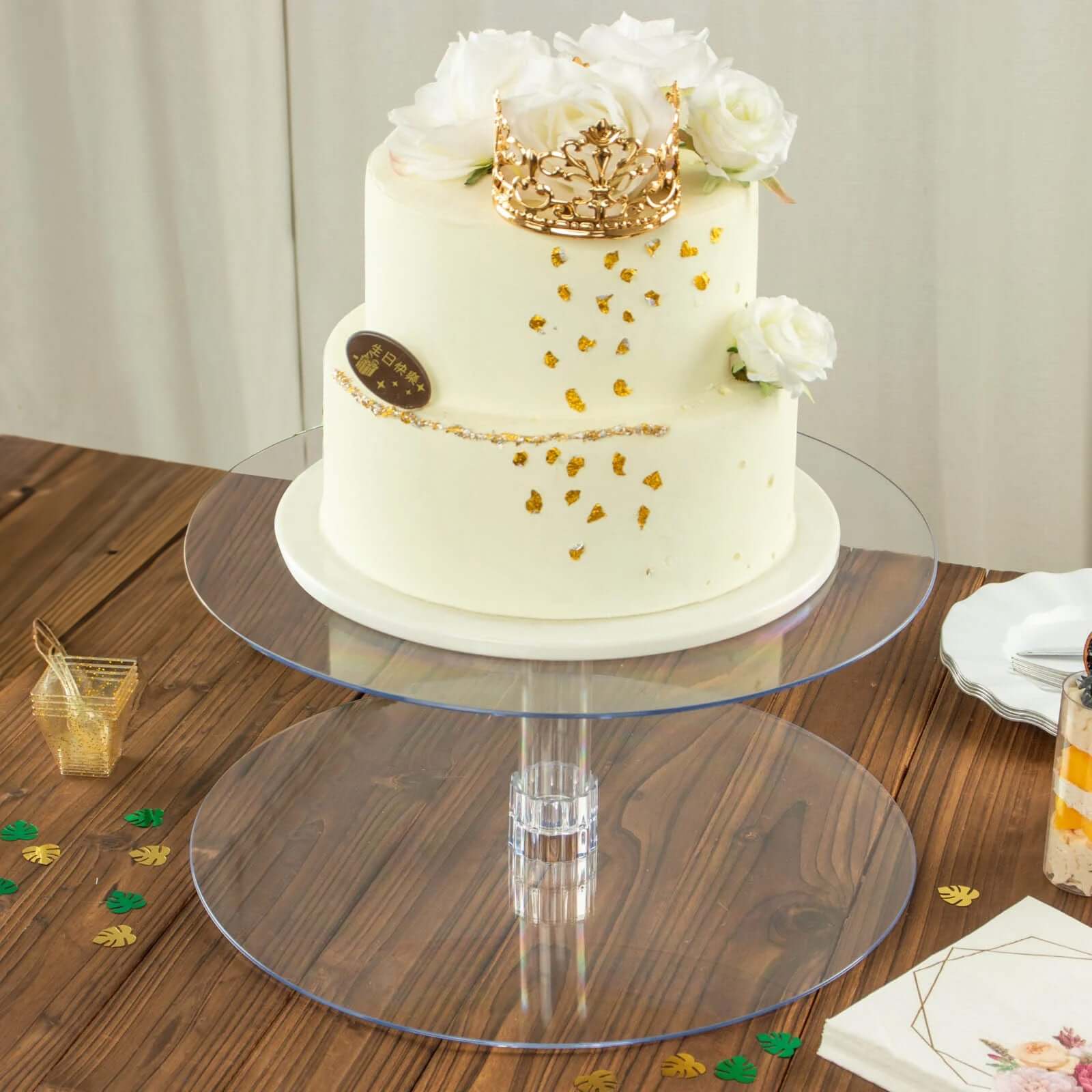 2-Tier Acrylic Round Cake Stand Set 18" Clear - Sleek Sturdy Cupcake Holder Dessert Display Pedestal for Stylish Pastry & Dessert Tables - Image 6