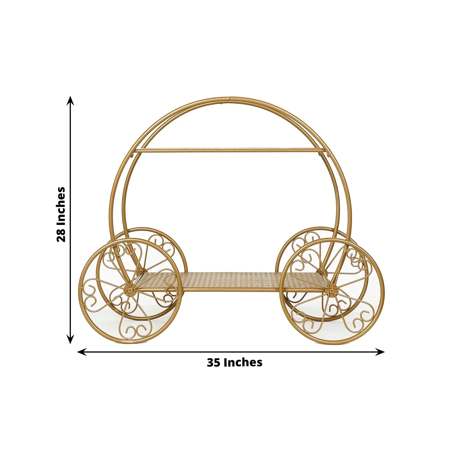 2-Tier Metal Cupcake Stand 28" Gold Cinderella Carriage Style - Giant Princess Pumpkin Coach Centerpiece Dessert Display Stand for Classy Sweets & Treats Tables - Image 3