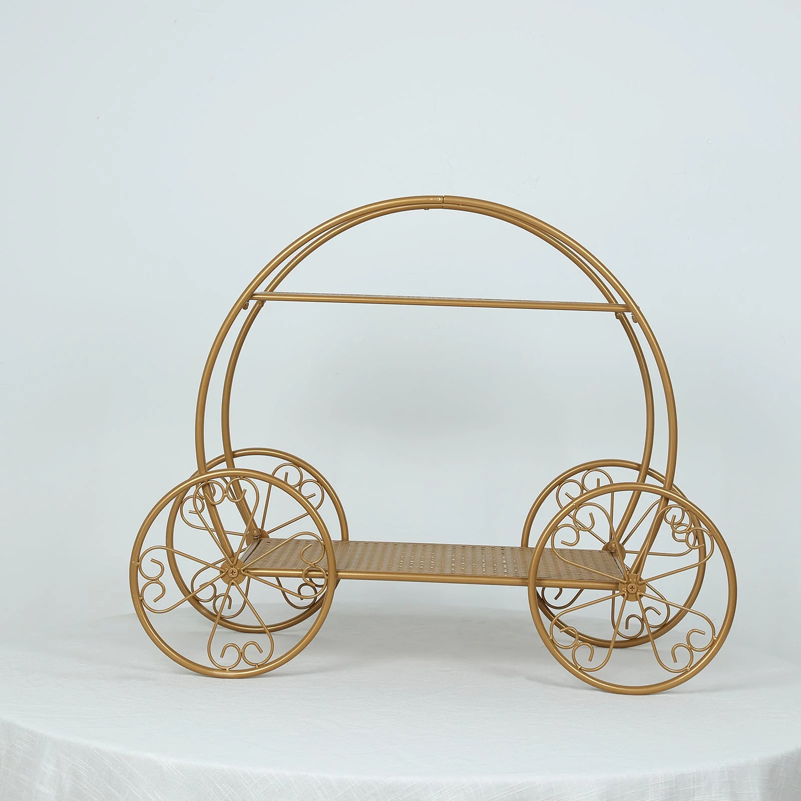 2-Tier Metal Cupcake Stand 28" Gold Cinderella Carriage Style - Giant Princess Pumpkin Coach Centerpiece Dessert Display Stand for Classy Sweets & Treats Tables - Image 4
