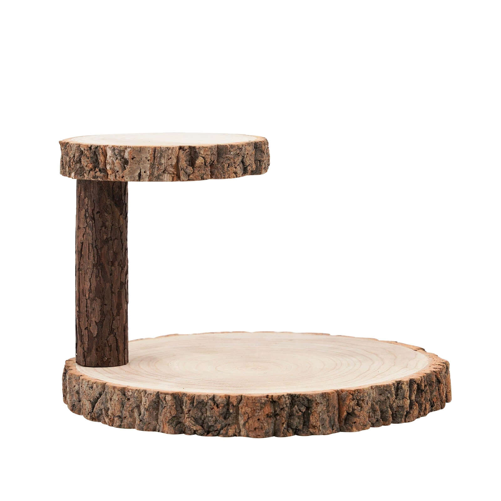 2-Tier Wooden Cheese Board Stand 8" Elm Wood Slice Design Natural - Rustic Cupcake Centerpiece - Image 6