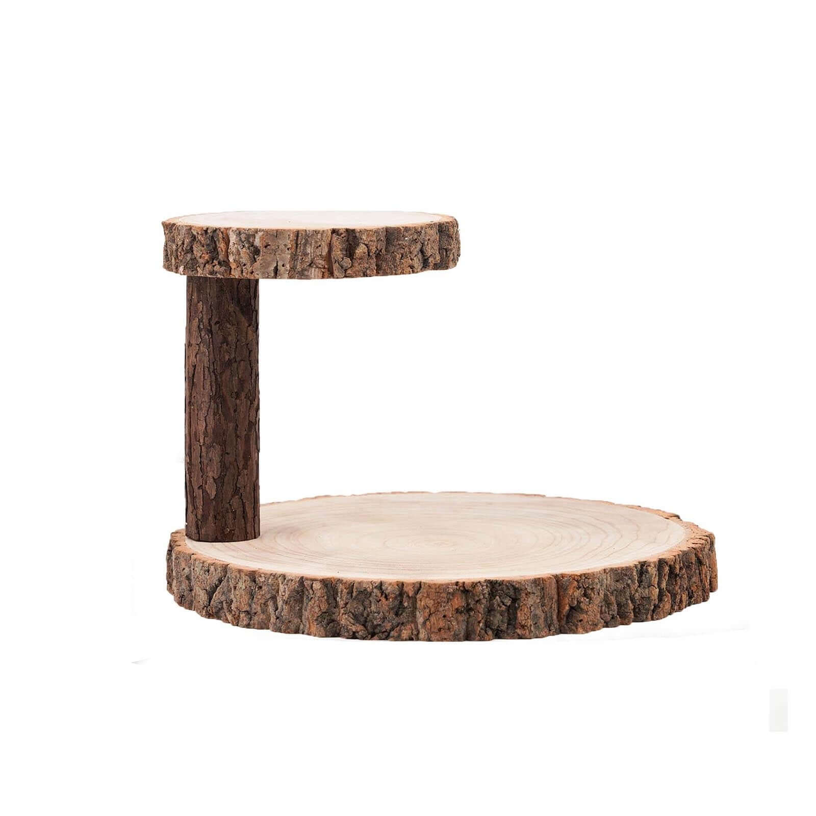 2-Tier Wooden Cheese Board Stand 8" Elm Wood Slice Design Natural - Rustic Cupcake Centerpiece - Image 8