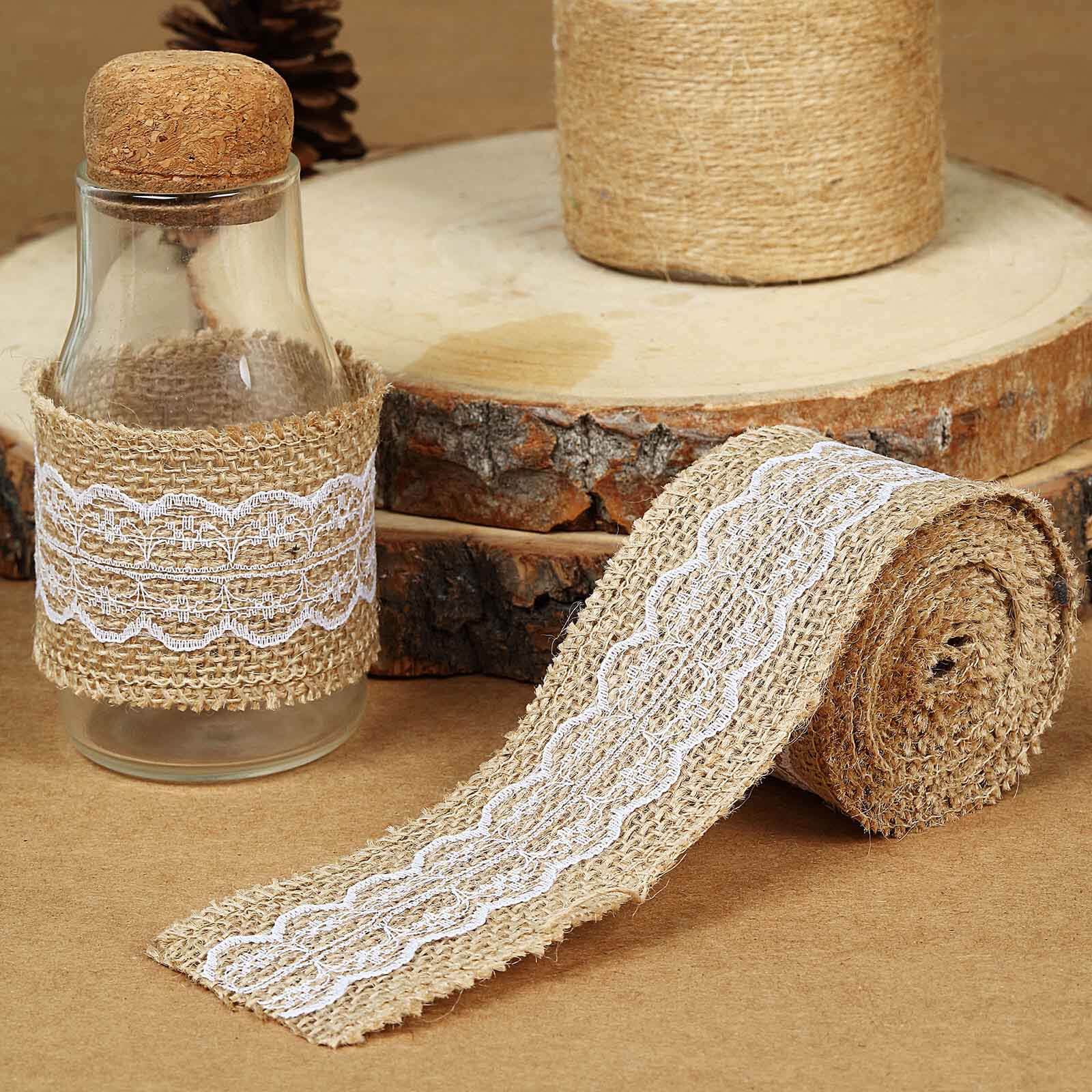Natural Jute Burlap Ribbon With Wavy Lace 2" x 16FT - Image 5
