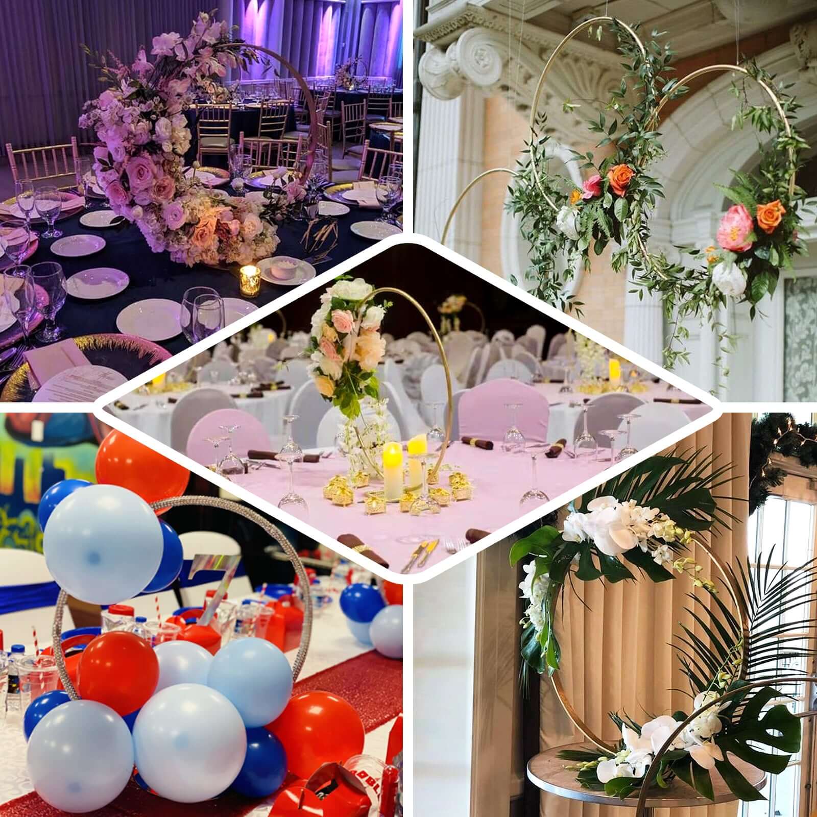 Gold Round Arch Wedding Centerpiece, Metal Hoop Wreath Tabletop Decor 20" - Image 5
