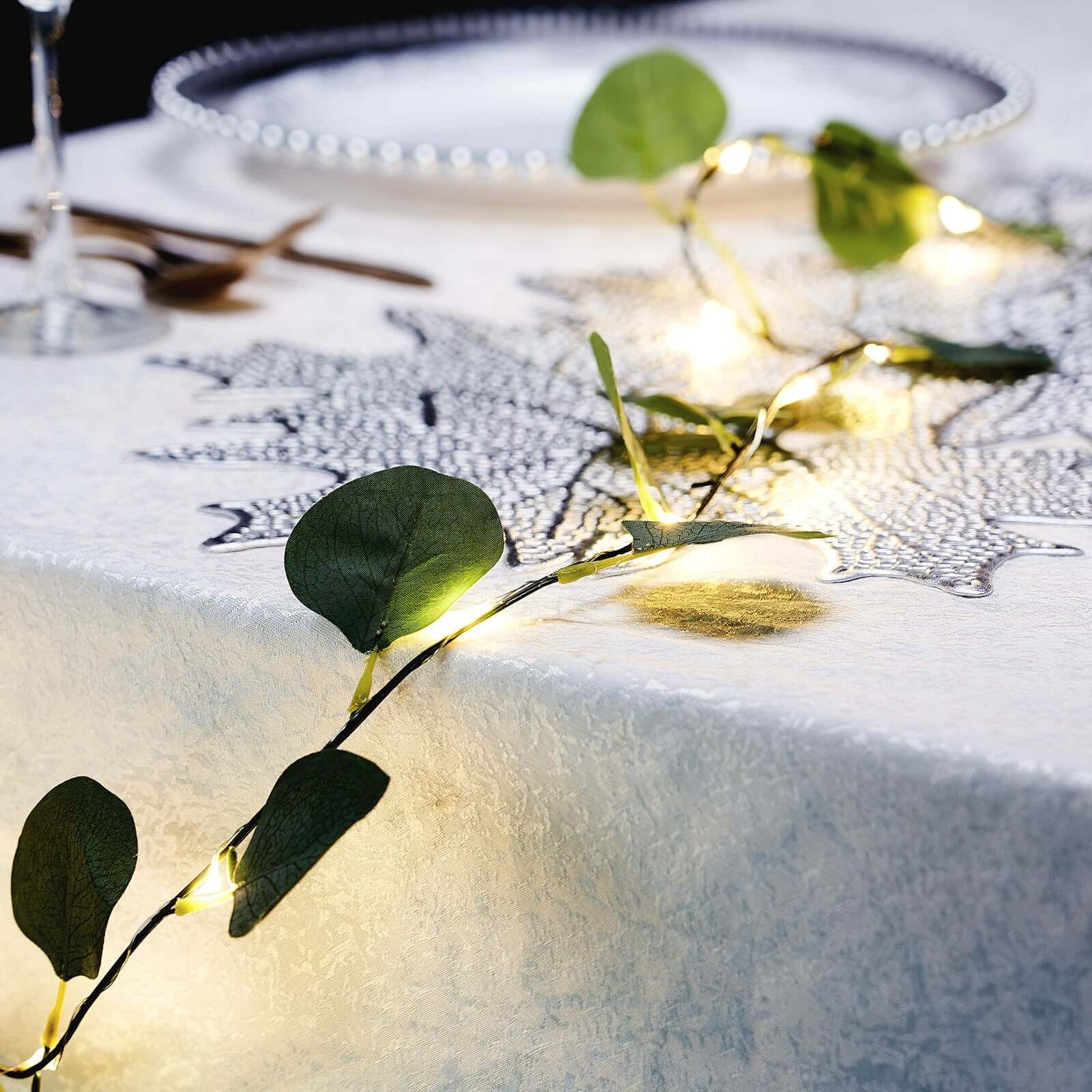 20 LED Silk Garland Vine Lights 7ft Eucalyptus Leaf Design Green Warm White - Battery Operated Fairy Lights - Image 8