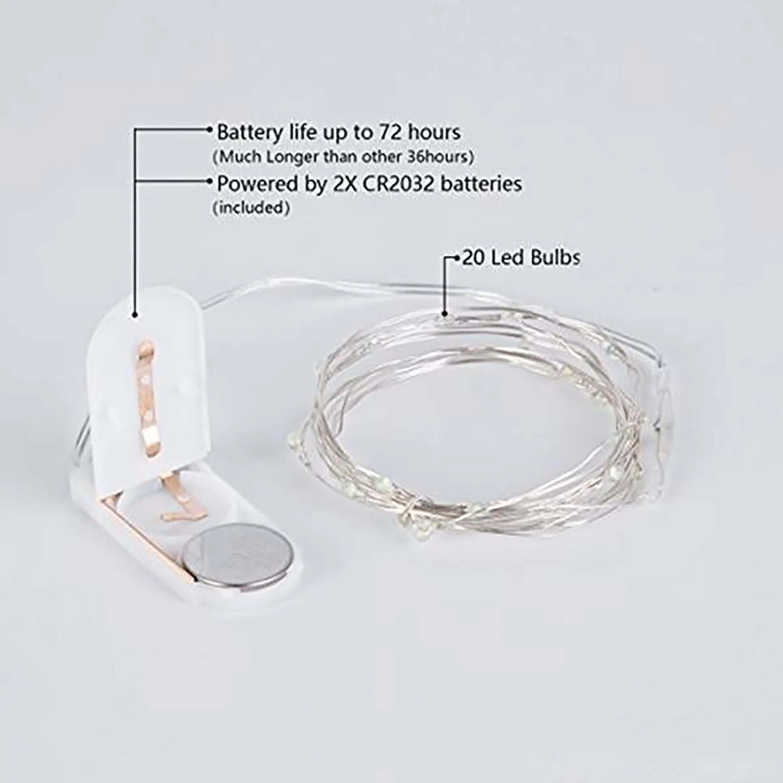 20 LED Starry Bright String Lights 90" Micro Fairy Lights Light Blue - Battery Operated - Image 8