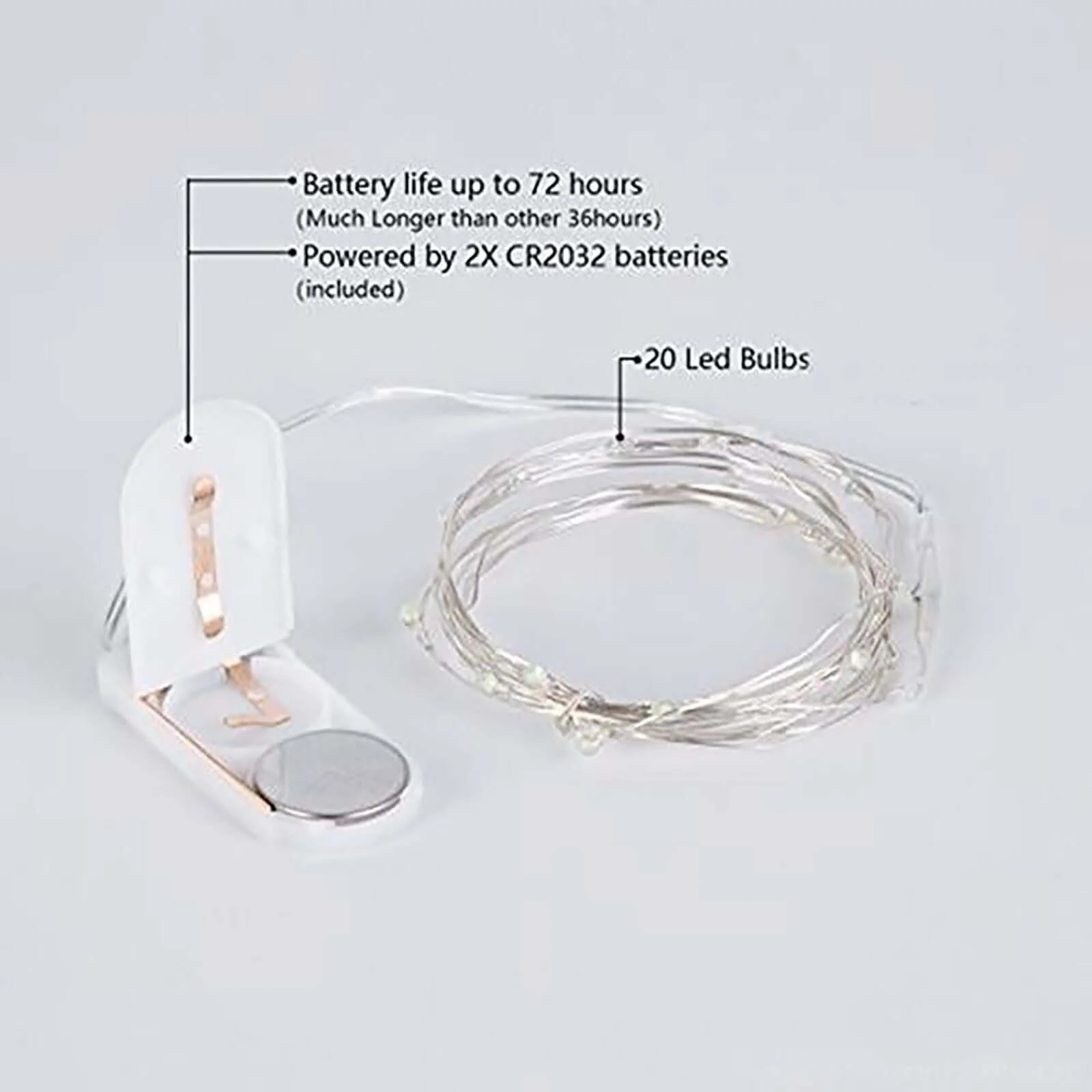 20 LED Starry Bright String Lights 90" Micro Fairy Lights Purple - Battery Operated - Image 3