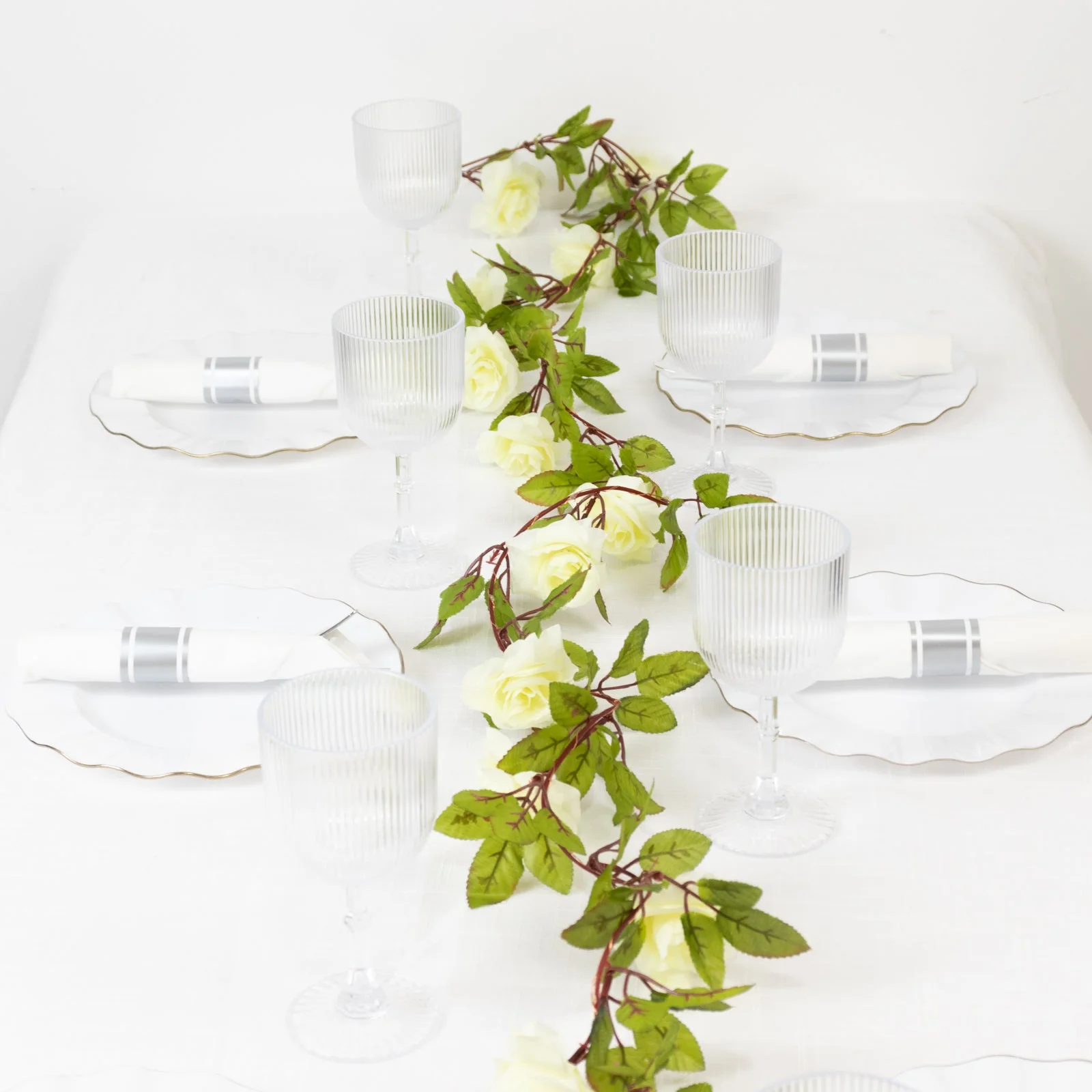 20 LED White Silk Rose Flower Garland Vine String Lights, Warm White Battery Operated 7ft