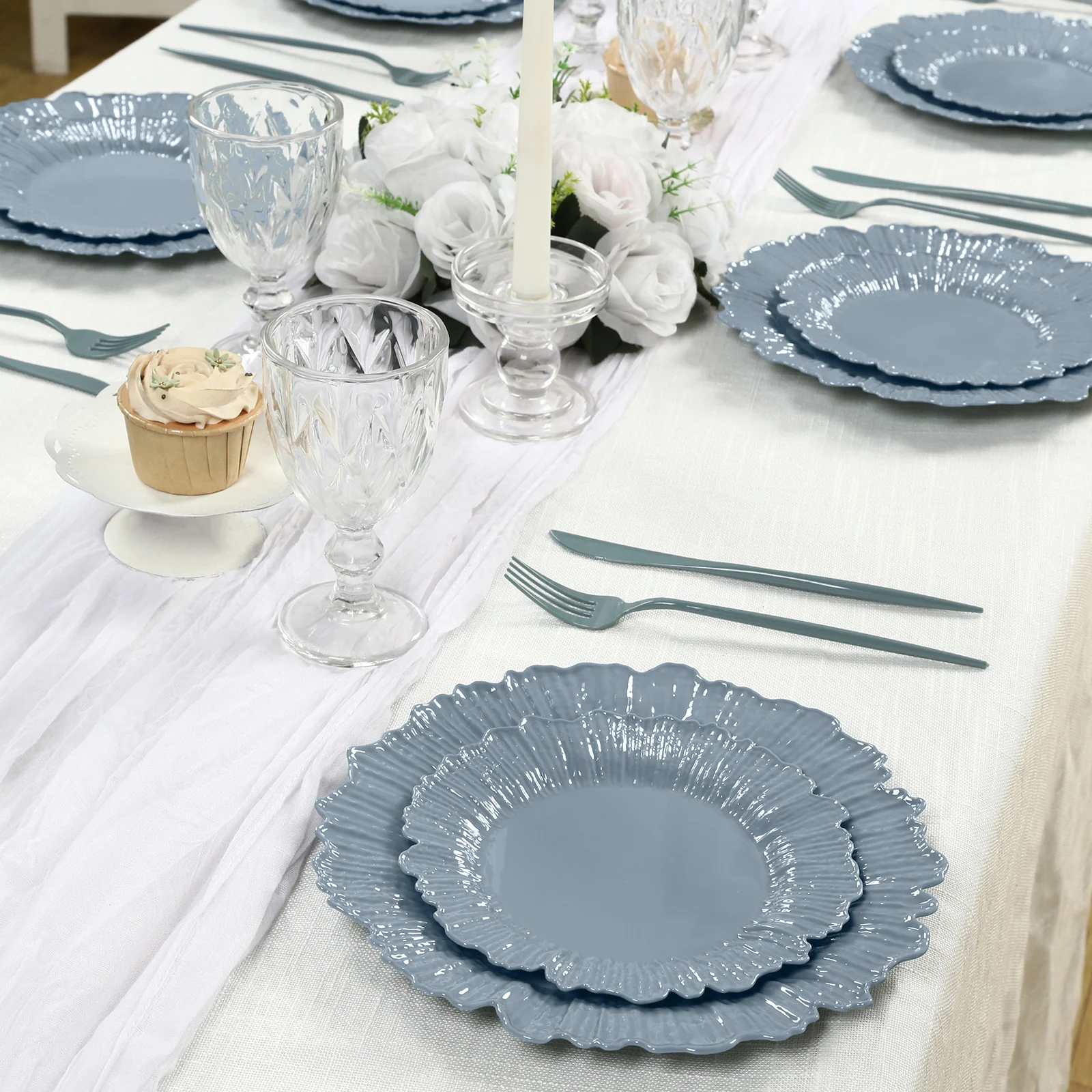 20-Pack Dusty Blue Reef Design Plastic Plates – 7" Dessert & Appetizer Party Plates – Elegant Disposable Tableware - Image 6