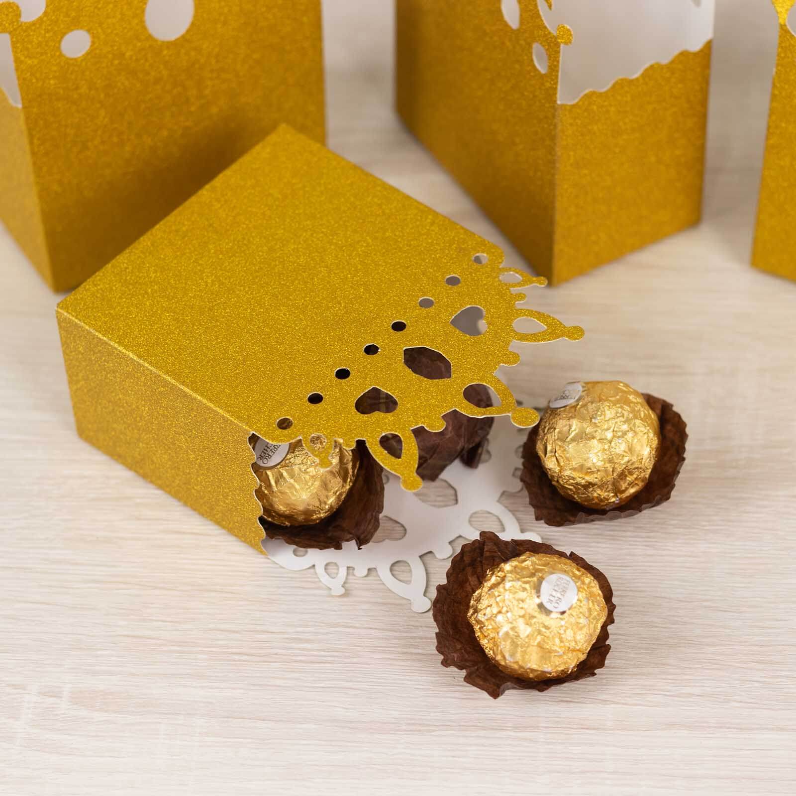 20-Pack Cardstock Favor Boxes 3.5"x 2"x 5" Gold Glitter Princess Crown Design - Dazzling Candy Treat Bags for Glam Enchanted Fairy Tale Themed Events & Parties - Image 5