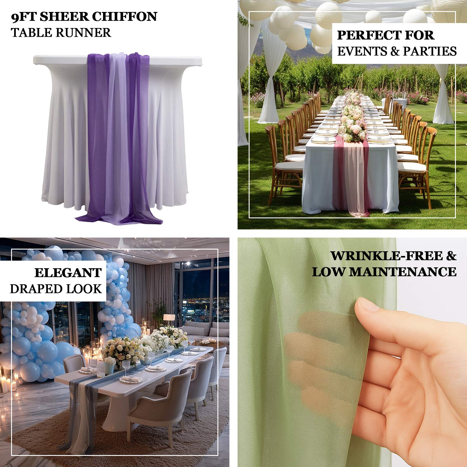 20-Pack Sheer Table Runners Champagne Gold, 9ft Long Sheer Drapes Table Decor, Wrinkle-Free - Image 3