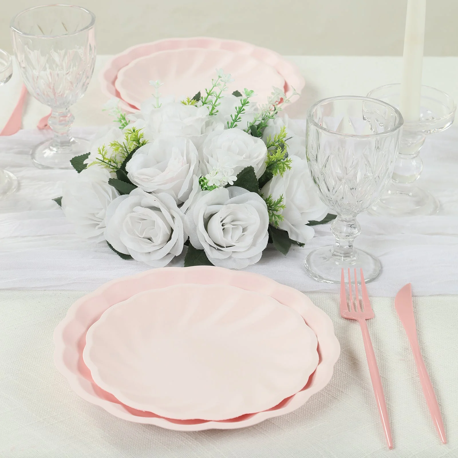 20 Pack Compostable Dessert Plates – 7" Blush Swirl Scalloped Pastel Color Salad Plates, Biodegradable Bamboo Tableware - Image 6