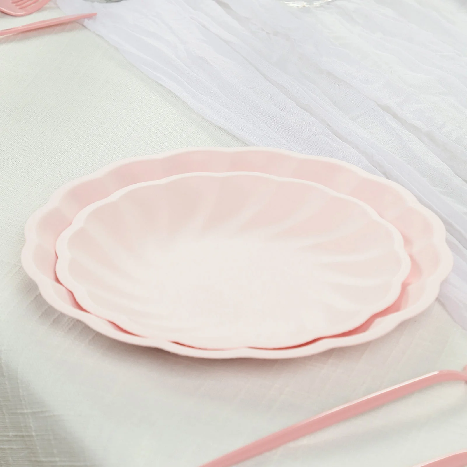 20 Pack Compostable Dessert Plates – 7" Blush Swirl Scalloped Pastel Color Salad Plates, Biodegradable Bamboo Tableware - Image 7