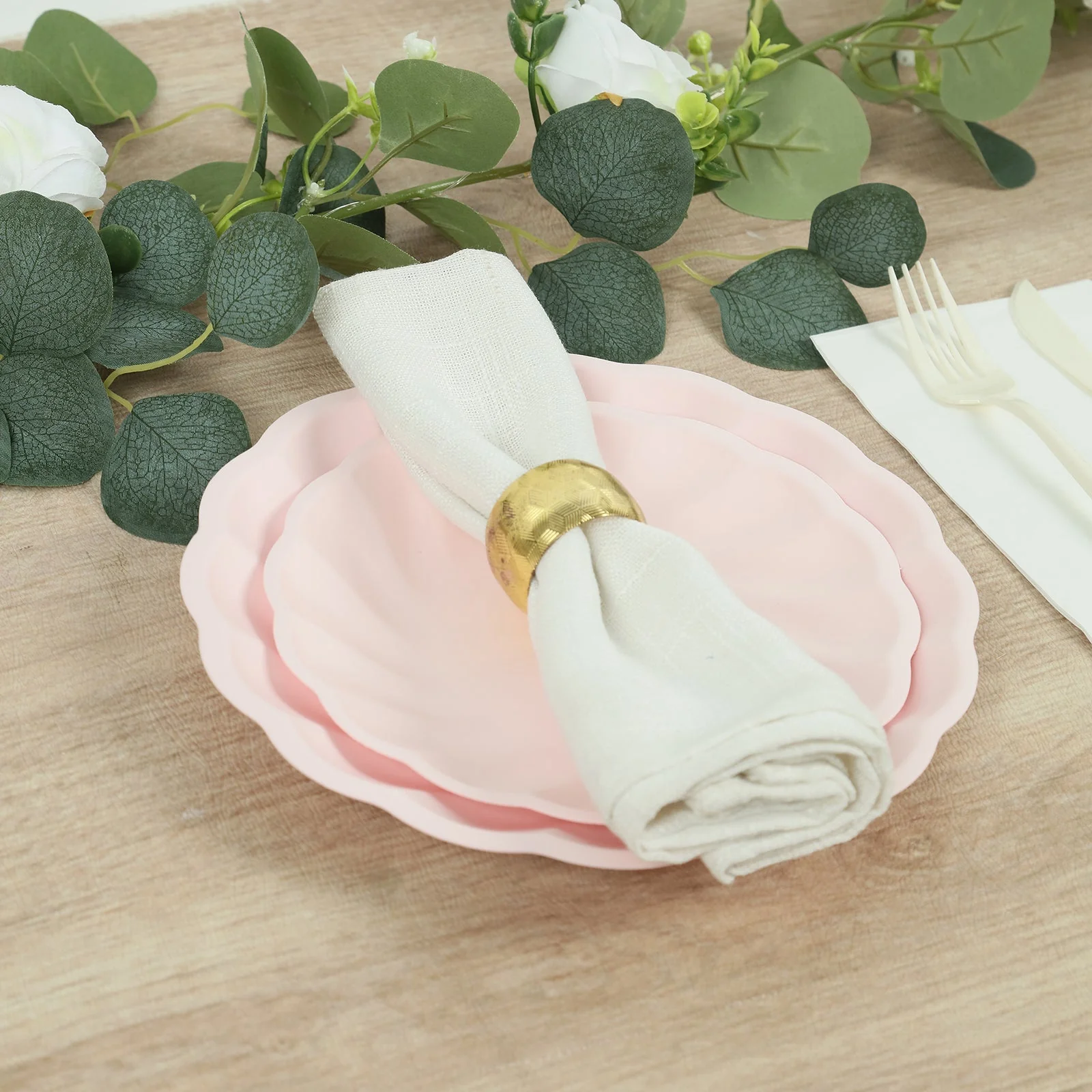 20 Pack Compostable Dessert Plates – 7" Blush Swirl Scalloped Pastel Color Salad Plates, Biodegradable Bamboo Tableware - Image 9