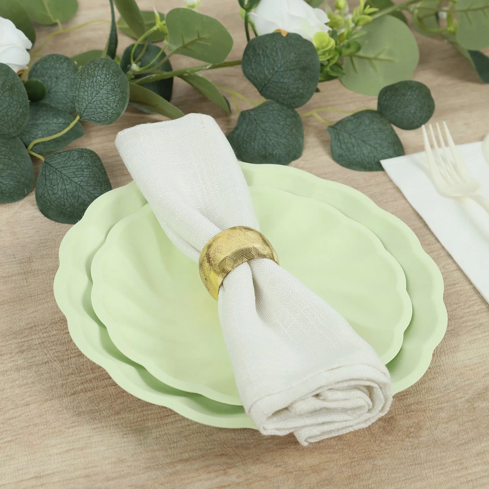 20 Pack Compostable Dessert Plates – 7" Sage Green Swirl Scalloped Pastel Color Salad Plates, Biodegradable Bamboo Tableware - Image 9