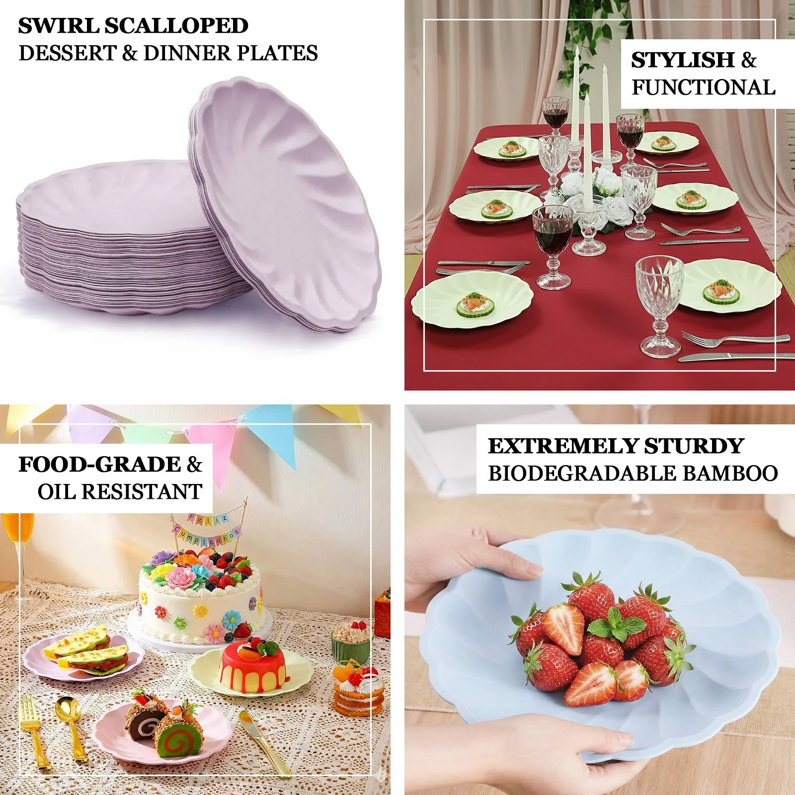 20 Pack Compostable Dinner Plates – 9" Lavender Lilac Swirl Scalloped Pastel Color Party Plates, Biodegradable Bamboo Tableware - Image 3