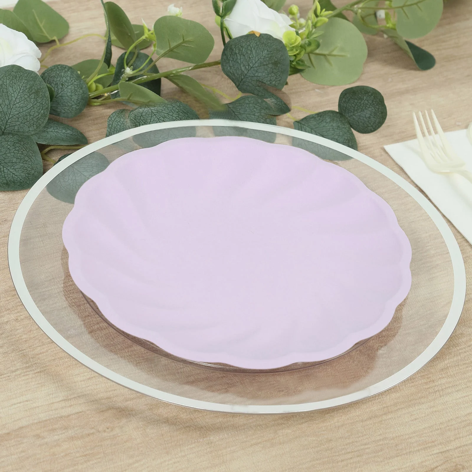 20 Pack Compostable Dinner Plates – 9" Lavender Lilac Swirl Scalloped Pastel Color Party Plates, Biodegradable Bamboo Tableware - Image 7
