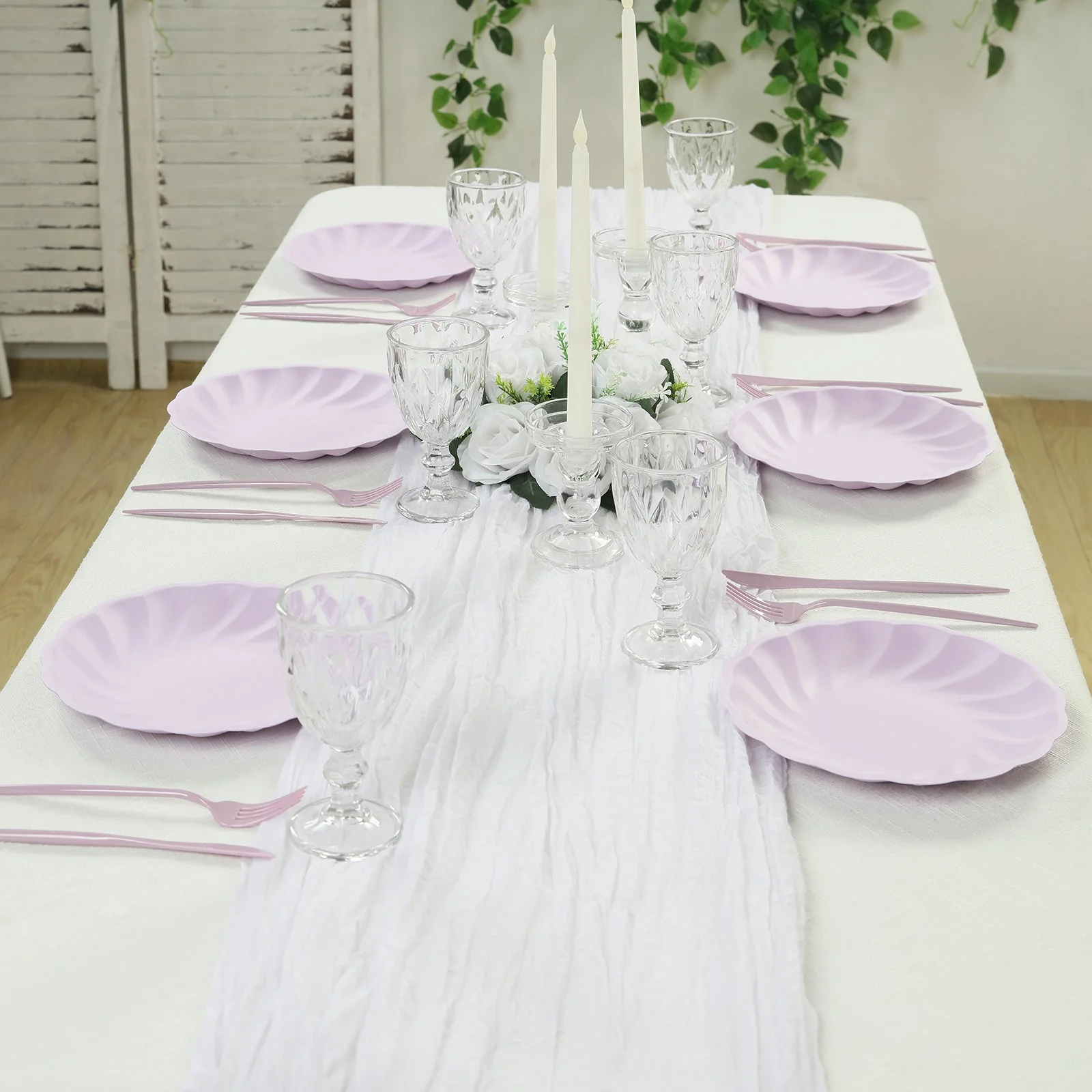 20 Pack Compostable Dinner Plates – 9" Lavender Lilac Swirl Scalloped Pastel Color Party Plates, Biodegradable Bamboo Tableware - Image 8