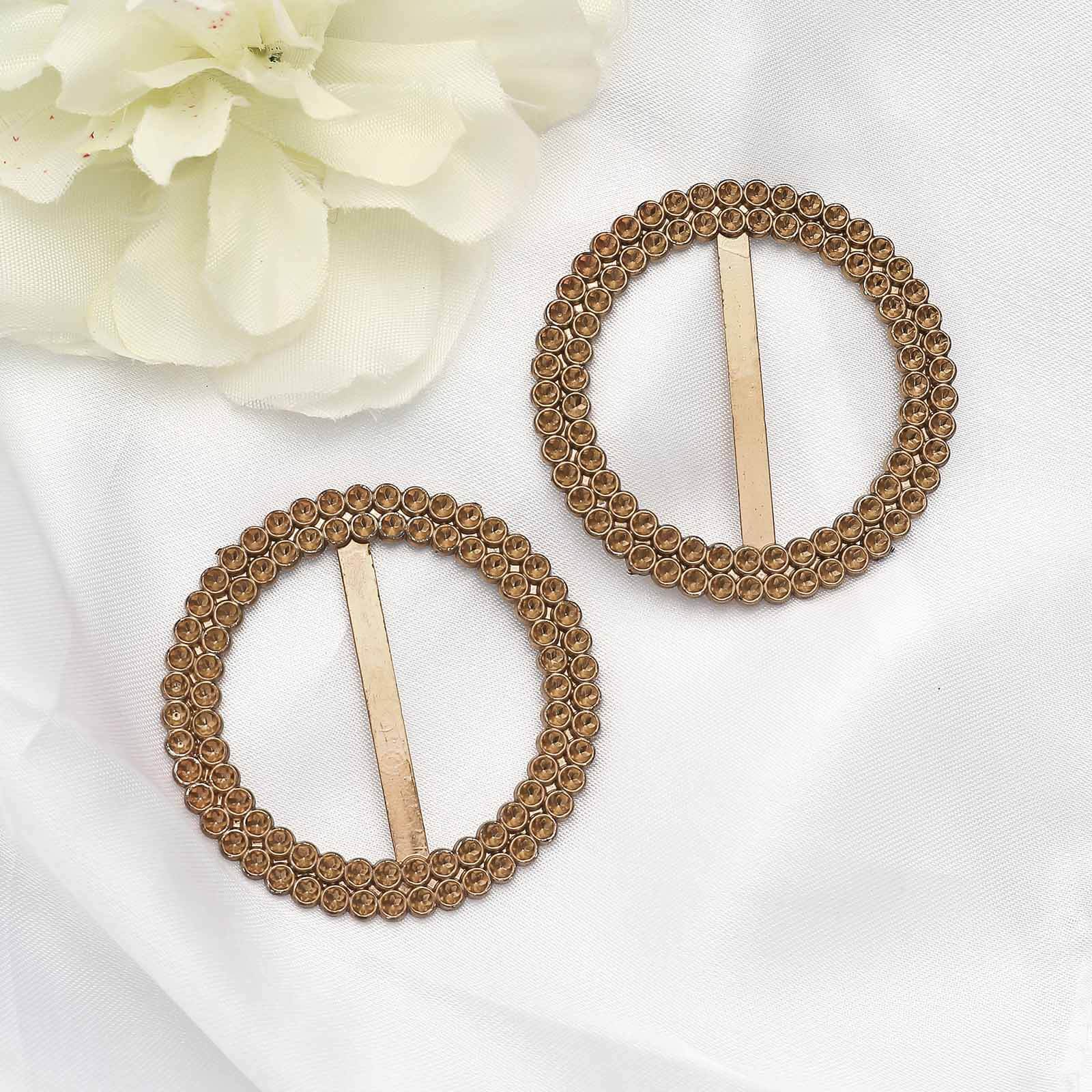 20 Pack Diamond Circle Chair Sash Band Buckle Pin 2.5" Antique Gold - Rhinestone Napkin Rings - Image 2