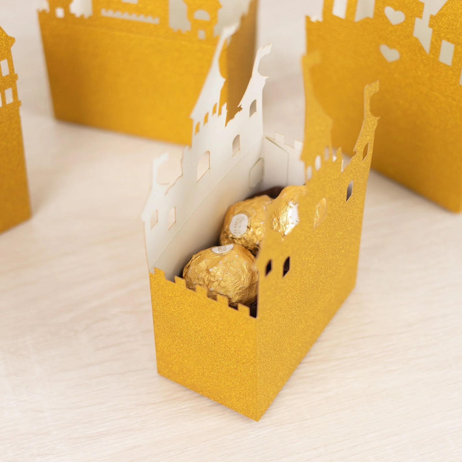 20 Pack Gold Glitter Princess Castle Favor Boxes, Fairy Tale Cardstock Paper Candy Boxes Party Decorations - 3.5"x2"x6.5" - Image 8