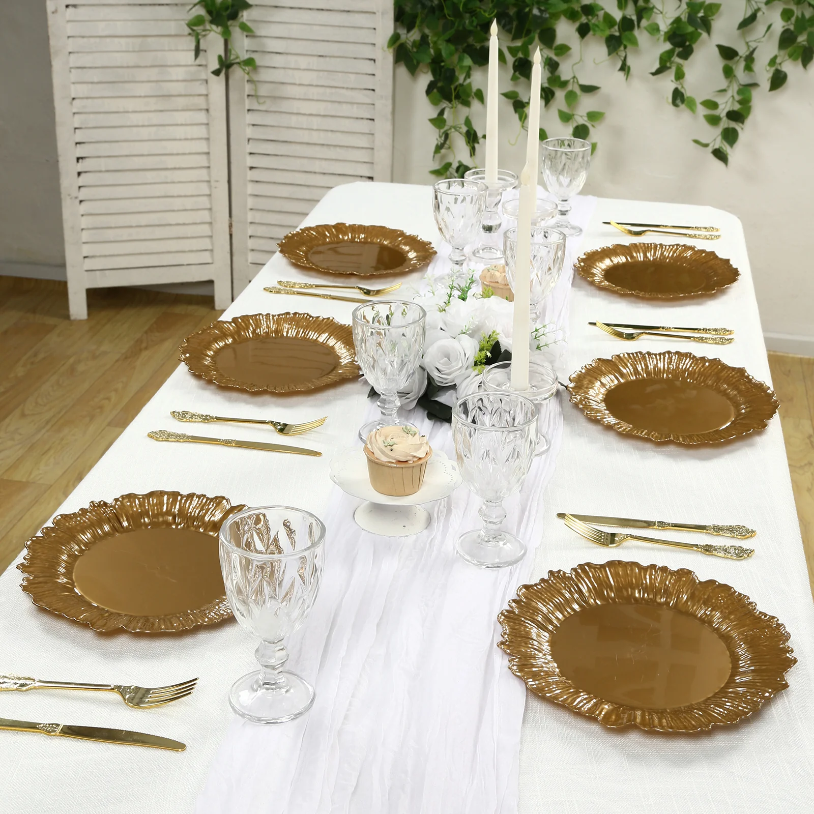 20-Pack Gold Reef Design Plastic Plates – 10" Dinner Party Plates – Elegant Disposable Tableware - Image 8