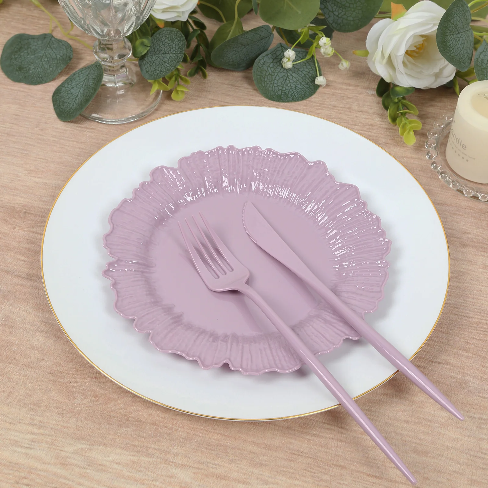 20-Pack Lavender Lilac Reef Design Plastic Plates – 7" Dessert & Appetizer Party Plates – Elegant Disposable Tableware - Image 8