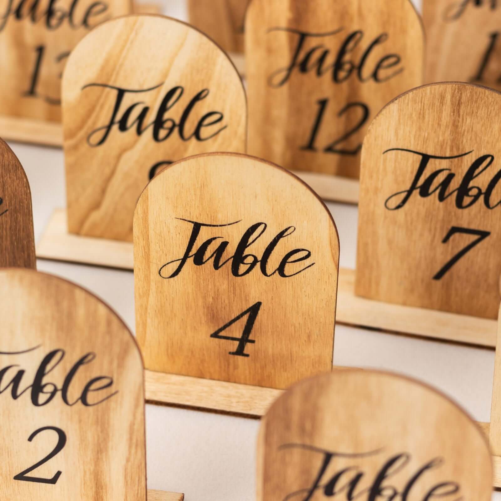 20-Pack Wooden Arch Table Numbers 4.5", 1-20 Natural Rustic Table Number Placecard - Perfect for Wedding and Event Tables - Image 2