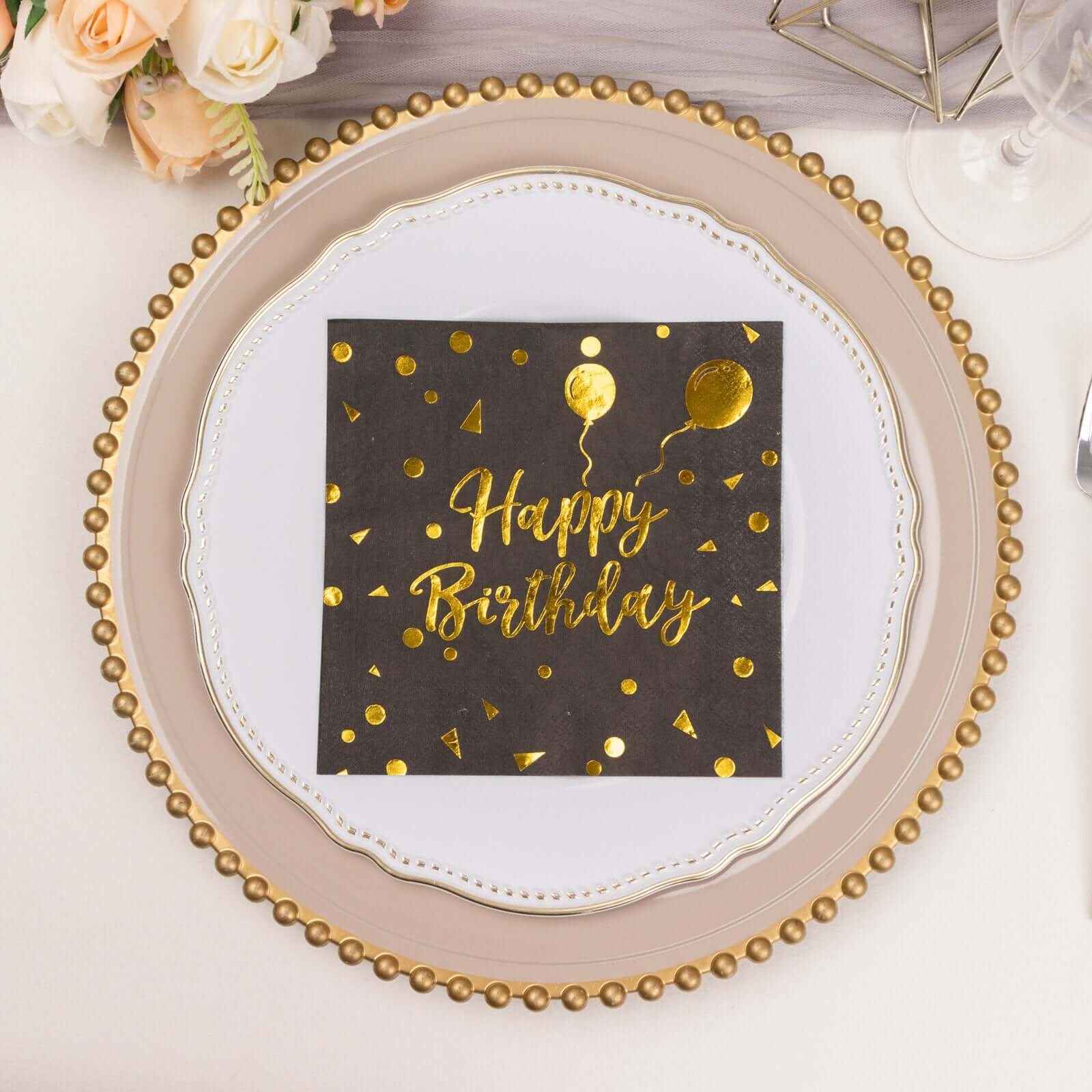 20-Pack Paper Beverage Napkins 2 Ply Black/Gold with Happy Birthday Foil Print 6.5"x6.5" - Soft Disposable Cocktail Party Napkins 18GSM - Image 11