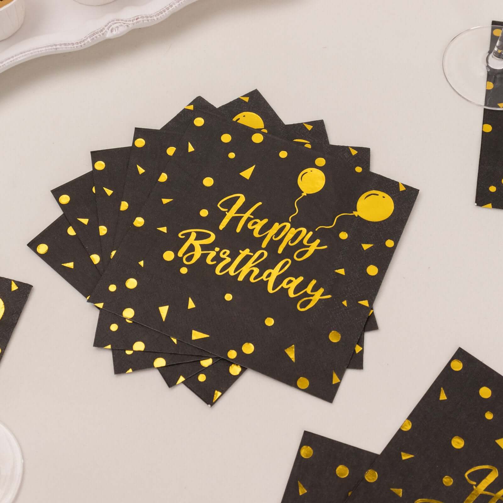 20-Pack Paper Beverage Napkins 2 Ply Black/Gold with Happy Birthday Foil Print 6.5"x6.5" - Soft Disposable Cocktail Party Napkins 18GSM - Image 2