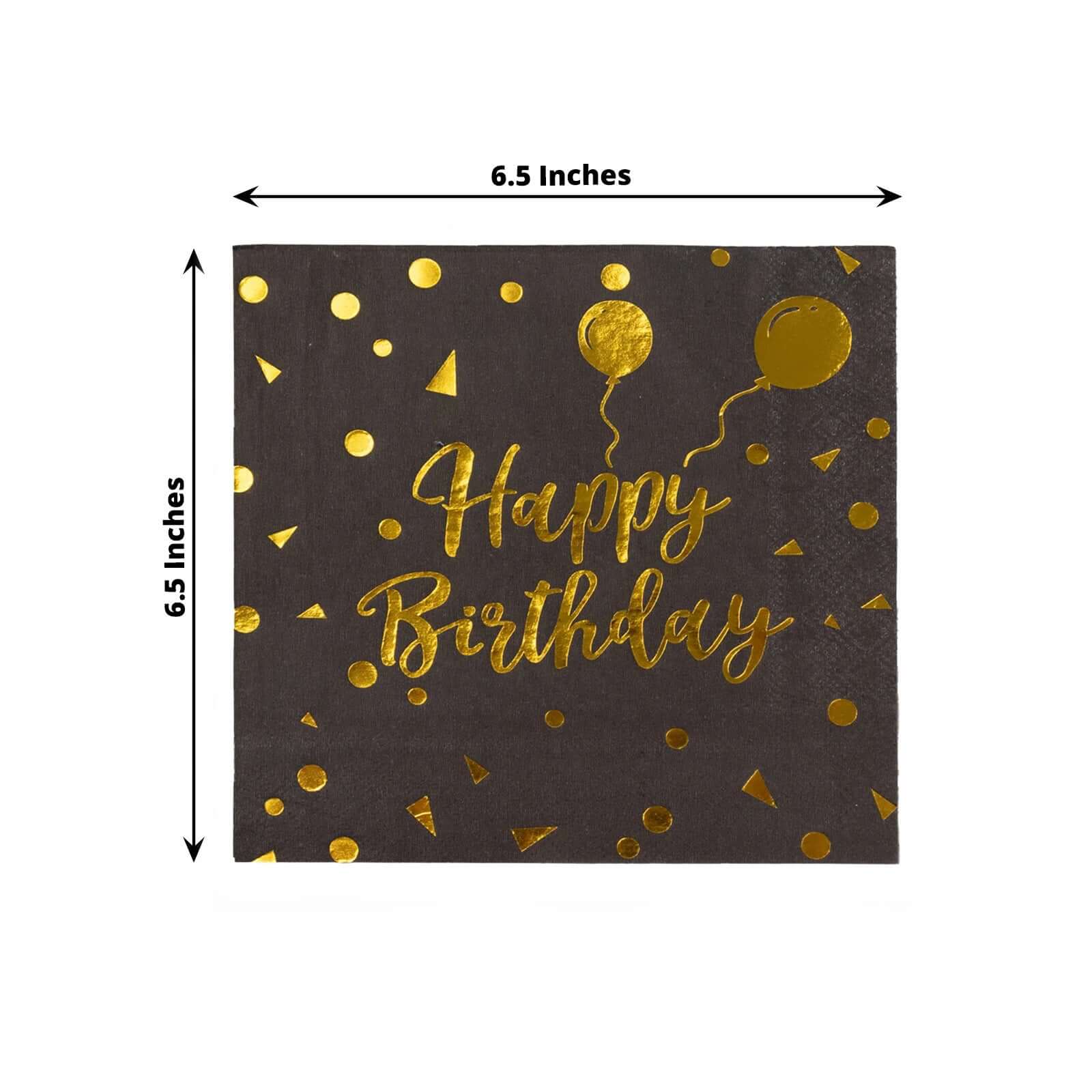 20-Pack Paper Beverage Napkins 2 Ply Black/Gold with Happy Birthday Foil Print 6.5"x6.5" - Soft Disposable Cocktail Party Napkins 18GSM - Image 3