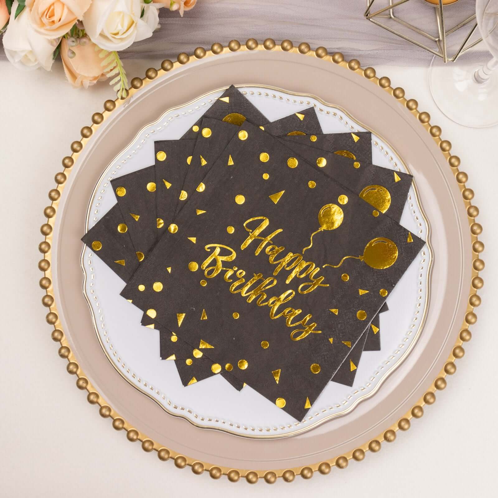 20-Pack Paper Beverage Napkins 2 Ply Black/Gold with Happy Birthday Foil Print 6.5"x6.5" - Soft Disposable Cocktail Party Napkins 18GSM - Image 6
