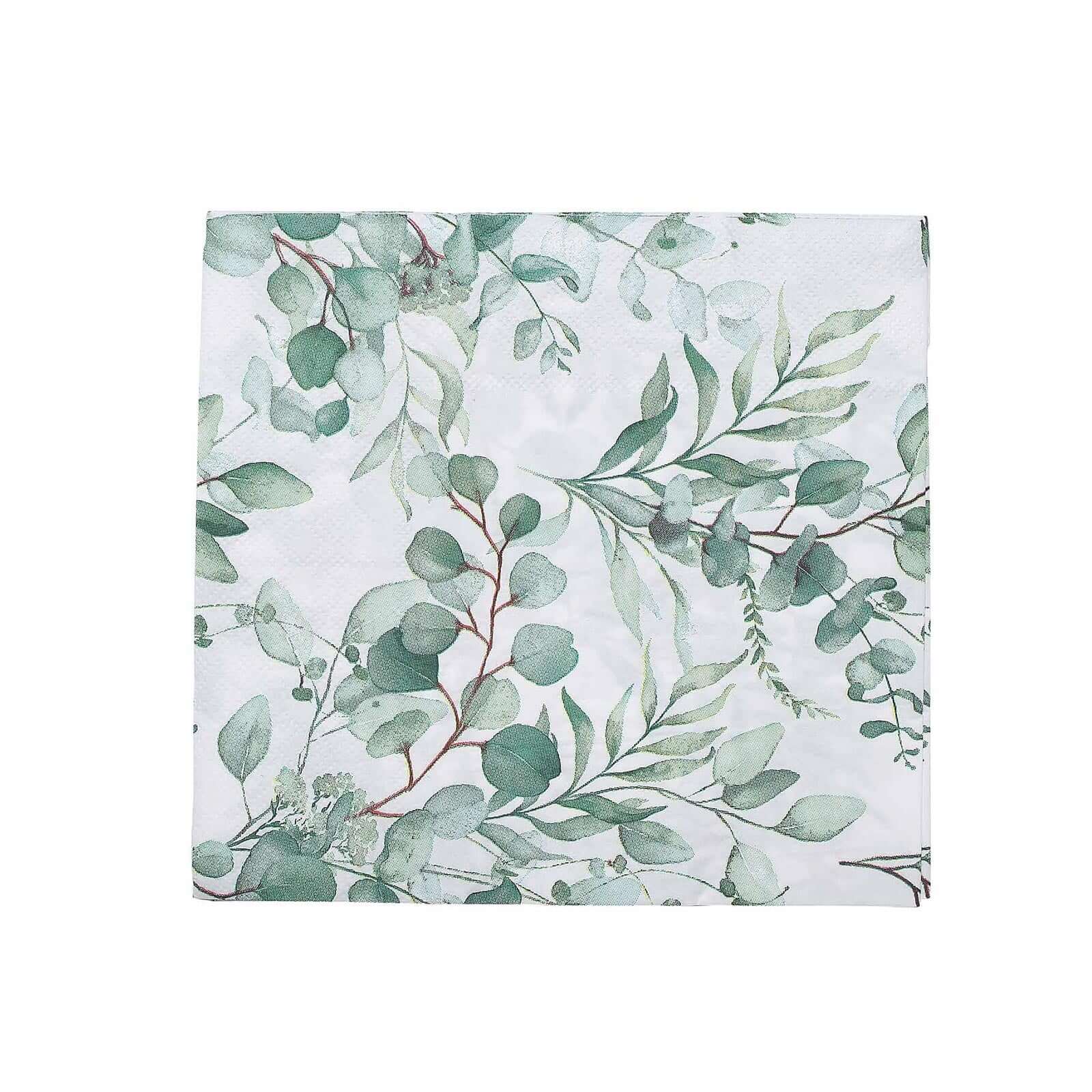 20-Pack Paper Beverage Napkins 2 Ply Green with Foliage Eucalyptus Leaves Design 6.5"x6.5" - Soft Boho Wedding Cocktail Beverage Napkins 18GSM - Image 7