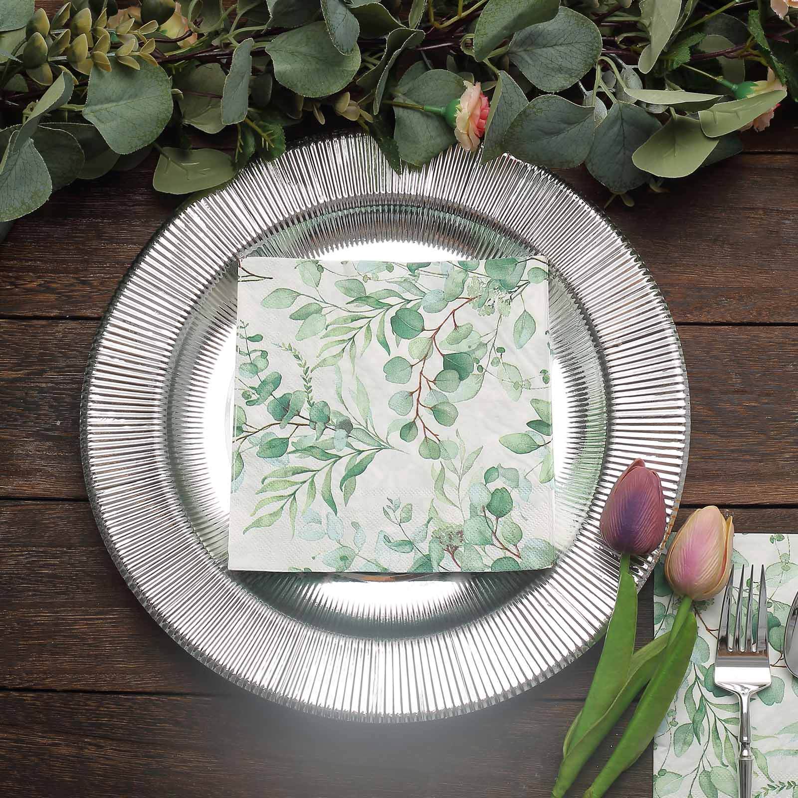 20-Pack Paper Beverage Napkins 2 Ply Green with Foliage Eucalyptus Leaves Design 6.5"x6.5" - Soft Boho Wedding Cocktail Beverage Napkins 18GSM - Image 8