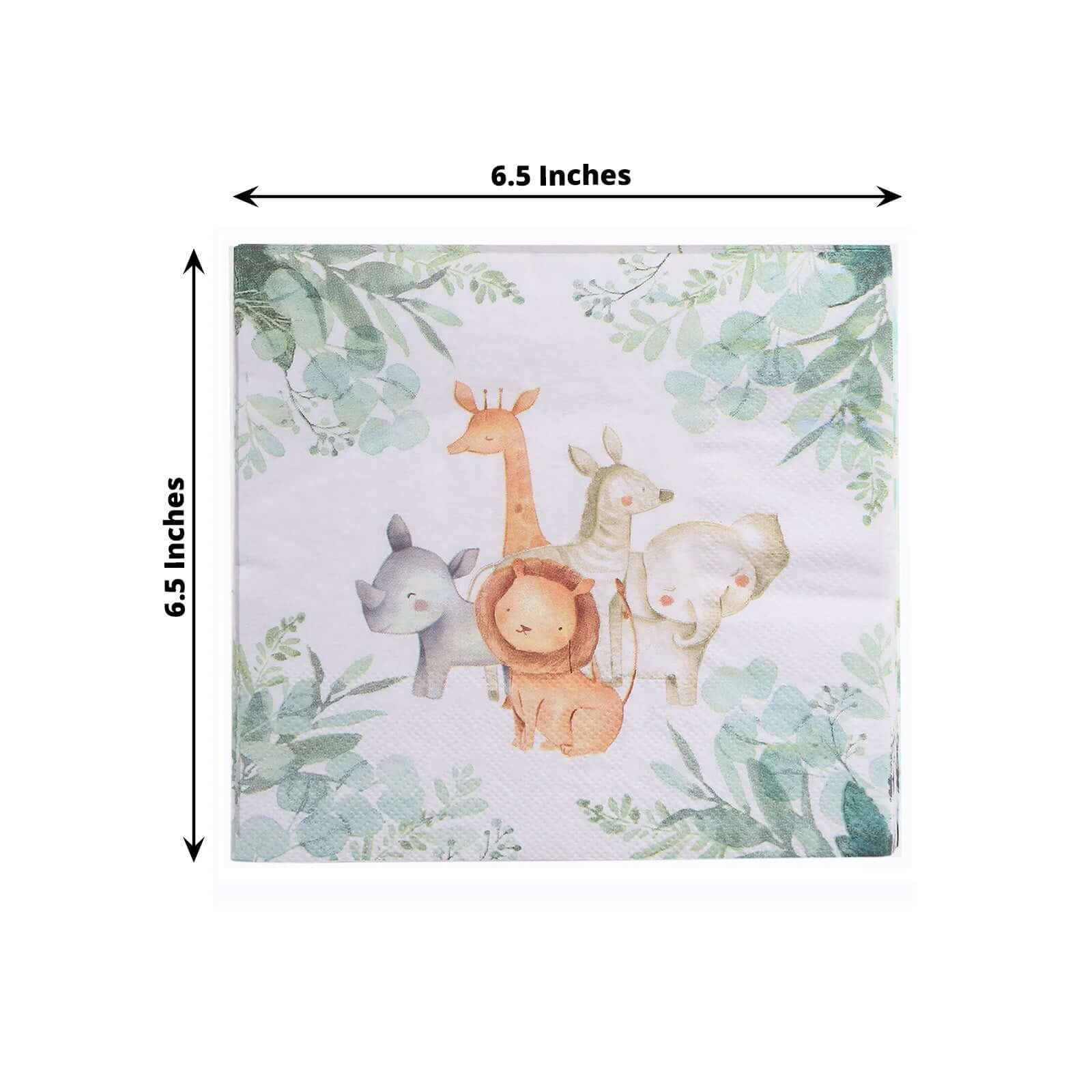 20-Pack Paper Beverage Napkins 2 Ply with Safari Animal Print 6.5"x6.5" - Jungle Theme Disposable Cocktail Party Napkins 18GSM - Image 3