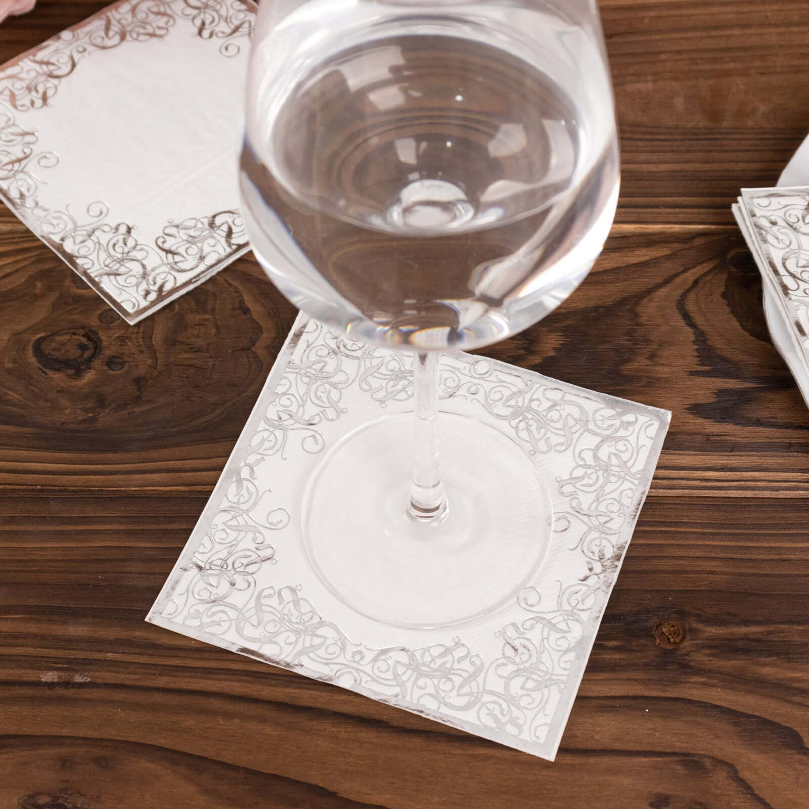 20-Pack Paper Beverage Napkins 3 Ply White with Silver Foil Lace Design 5"x5" - Soft European Style Wedding Napkins 18GSM - Image 10