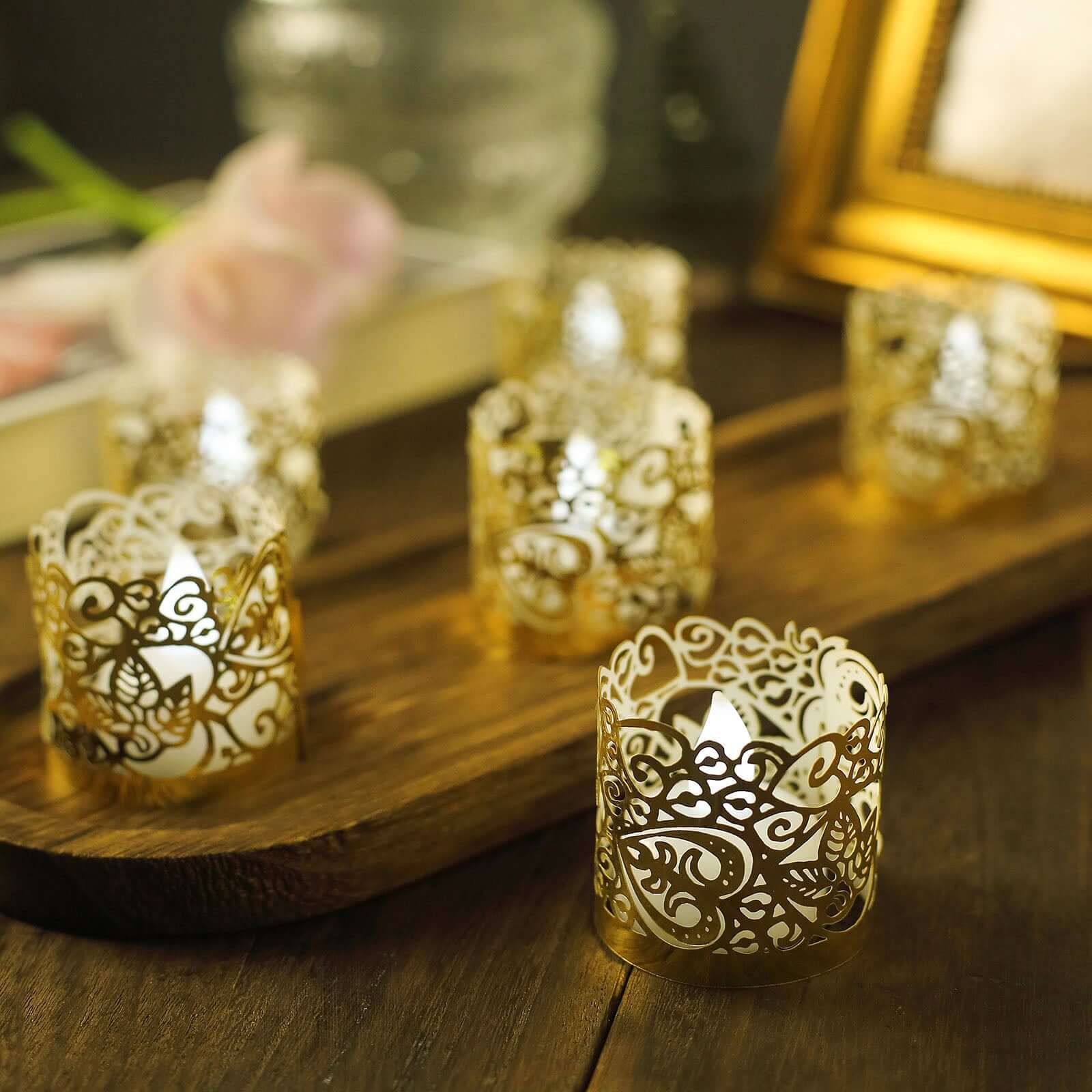 20-Pack Paper Candle Holder Wraps Gold Foil Floral Lace Design - Votive Tealight Decorative Wraps - Image 15