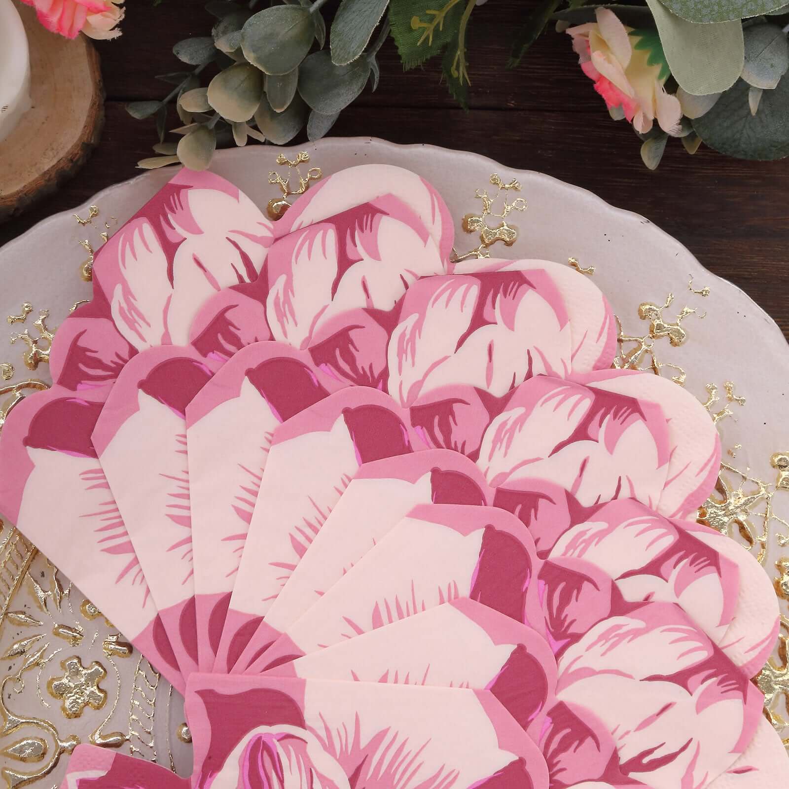 20-Pack Paper Cocktail Napkins 2 Ply Pink Peony Flower Shaped - Disposable Beverage Napkins for Wedding Showers - Image 5