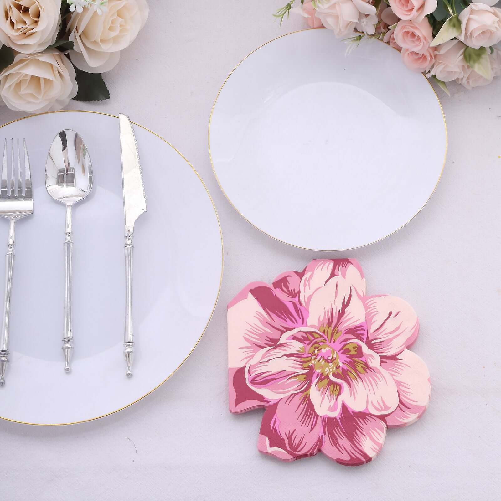 20-Pack Paper Cocktail Napkins 2 Ply Pink Peony Flower Shaped - Disposable Beverage Napkins for Wedding Showers - Image 6