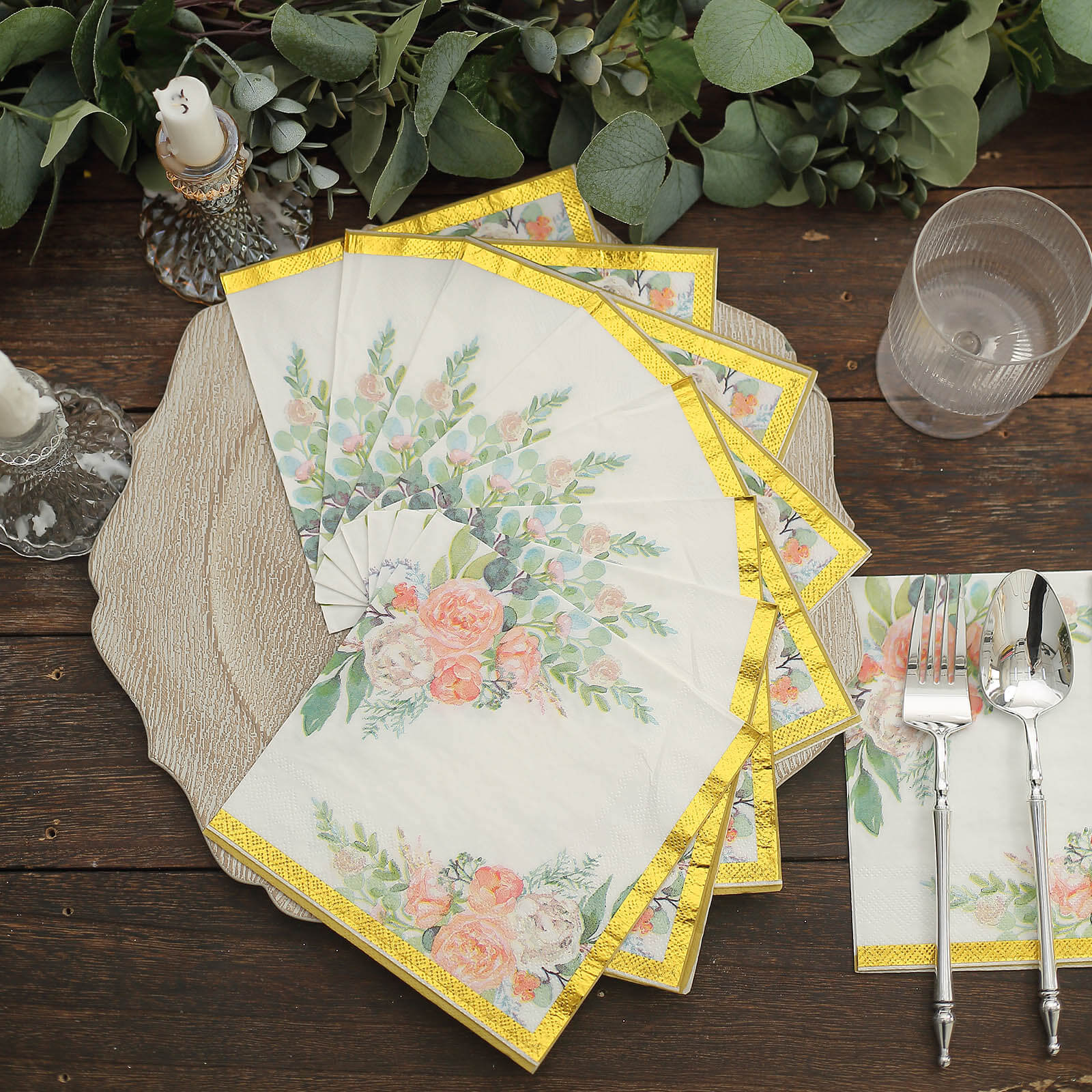 20-Pack Paper Cocktail Napkins 2 Ply White with Pink Peony Floral Design and Gold Trim - Soft Wedding Beverage Napkins 18GSM - Image 10