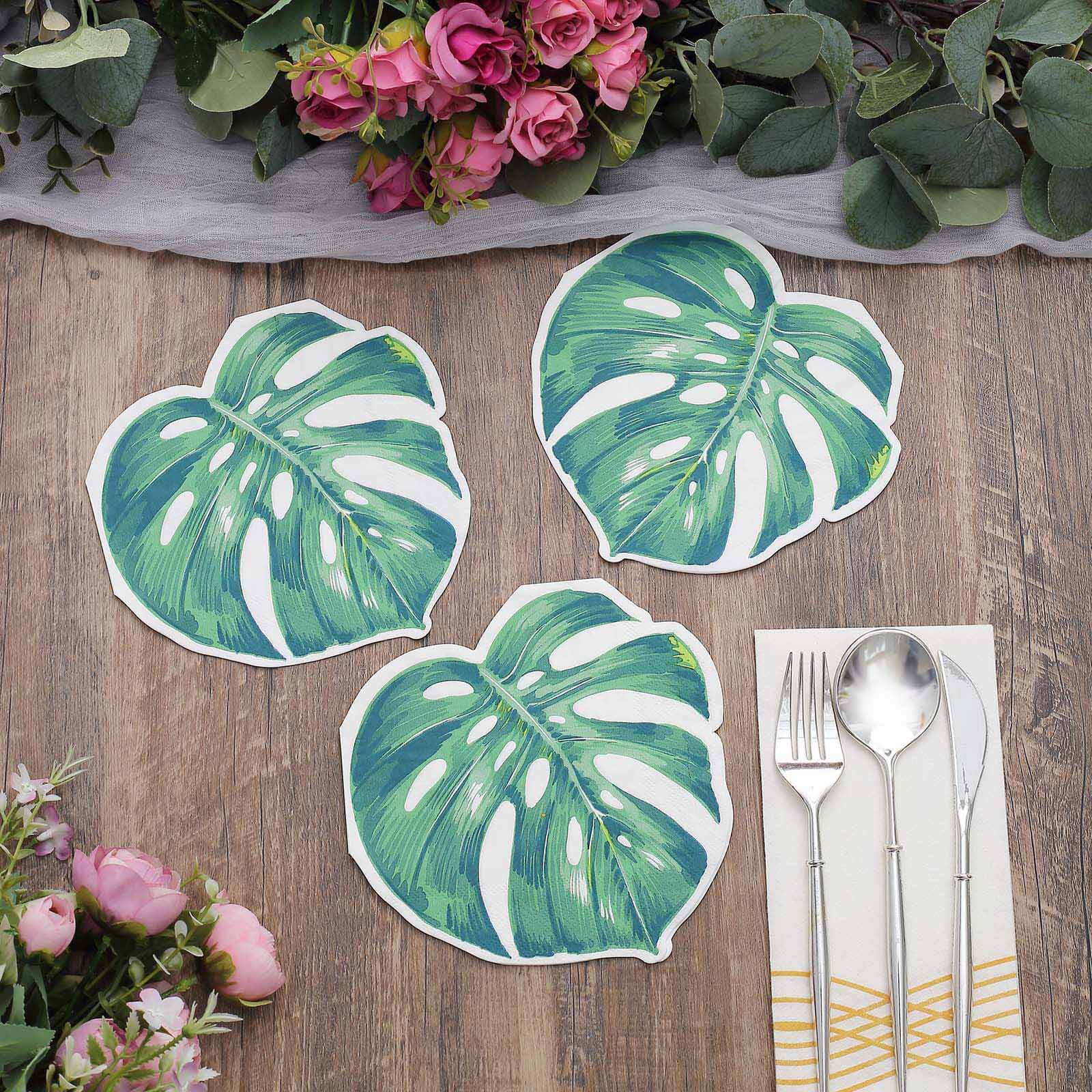 20-Pack Paper Cocktail Napkins Green with Tropical Leaf Design - Disposable Beverage Napkins for Parties - Image 12