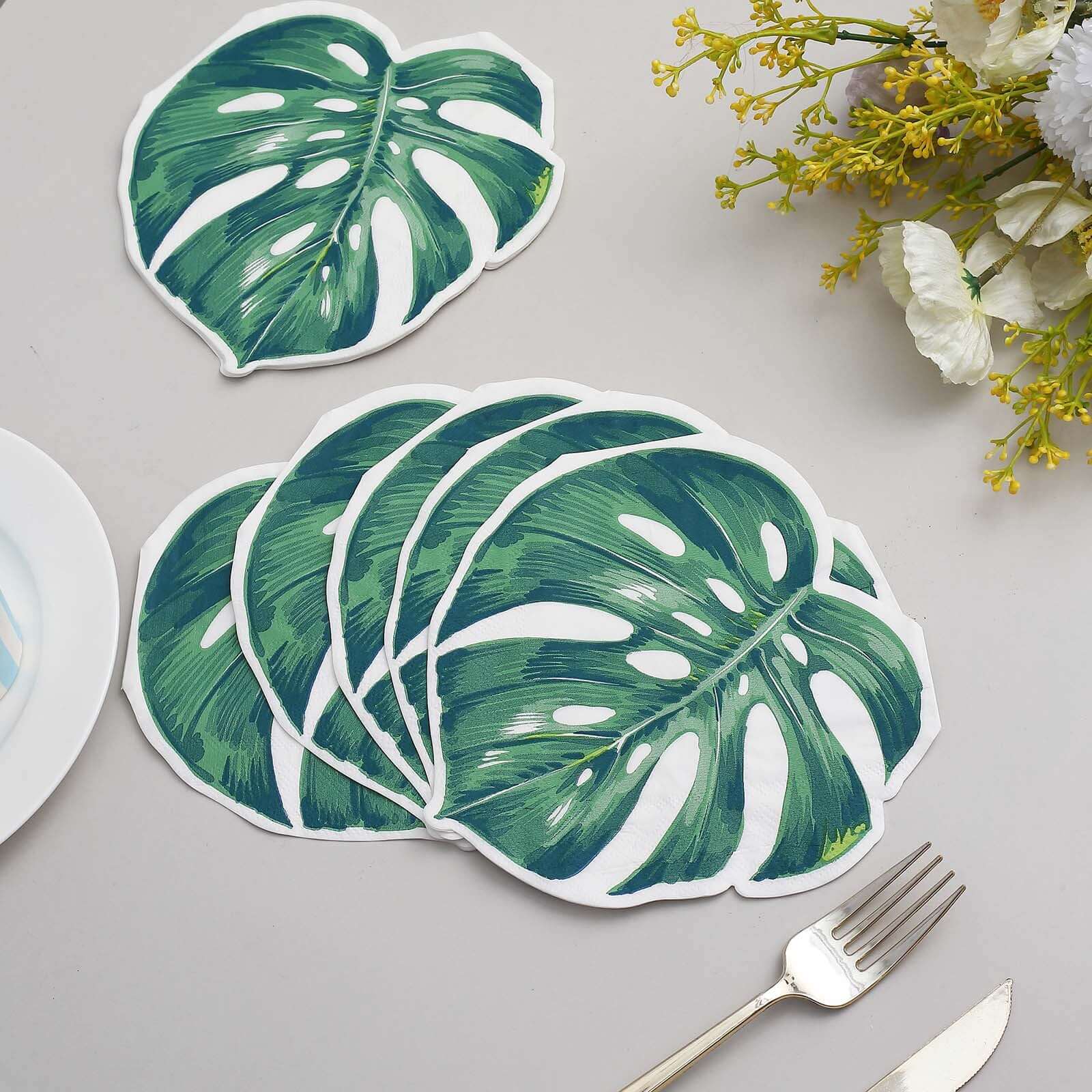 20-Pack Paper Cocktail Napkins Green with Tropical Leaf Design - Disposable Beverage Napkins for Parties - Image 2