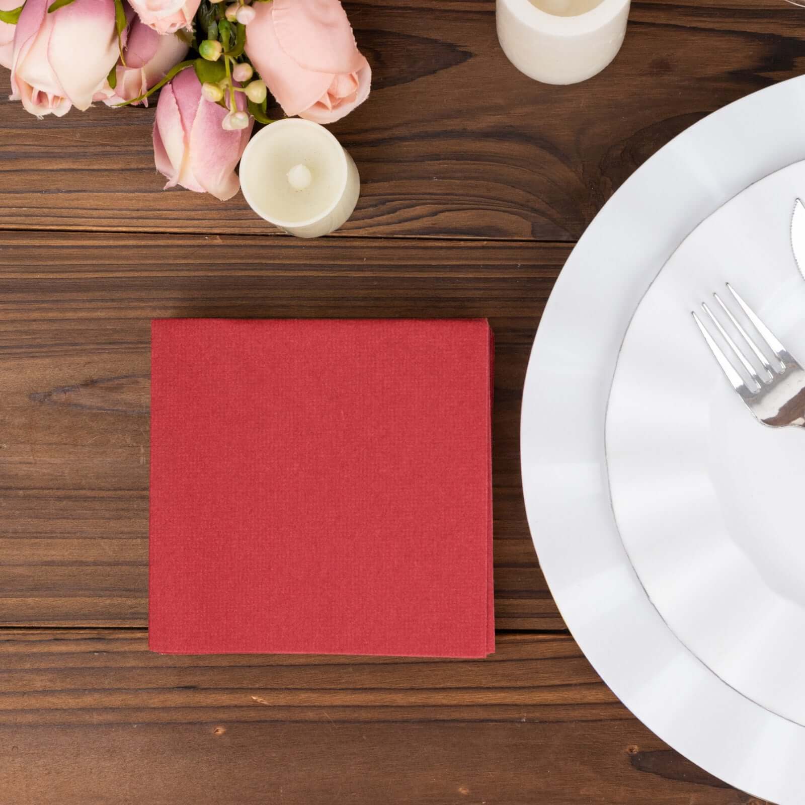 20 Pack Linen-Like Paper Napkins 5"x5" Burgundy - Soft Single-Use Airlaid Cocktail Napkins - Image 5