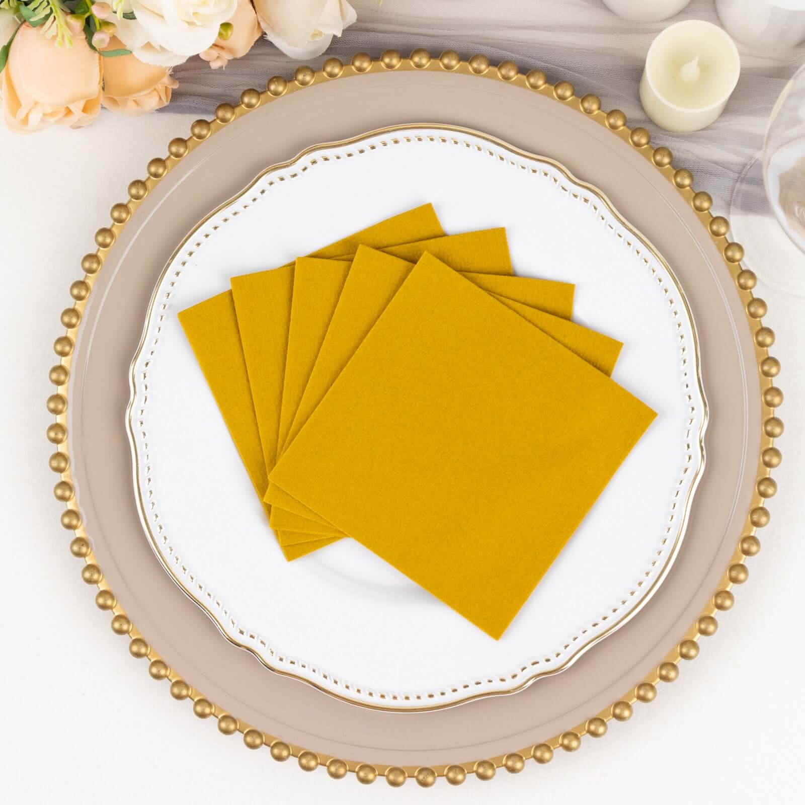 20 Pack Linen-Like Paper Napkins 5"x5" Gold - Soft Single-Use Airlaid Cocktail Napkins - Image 11